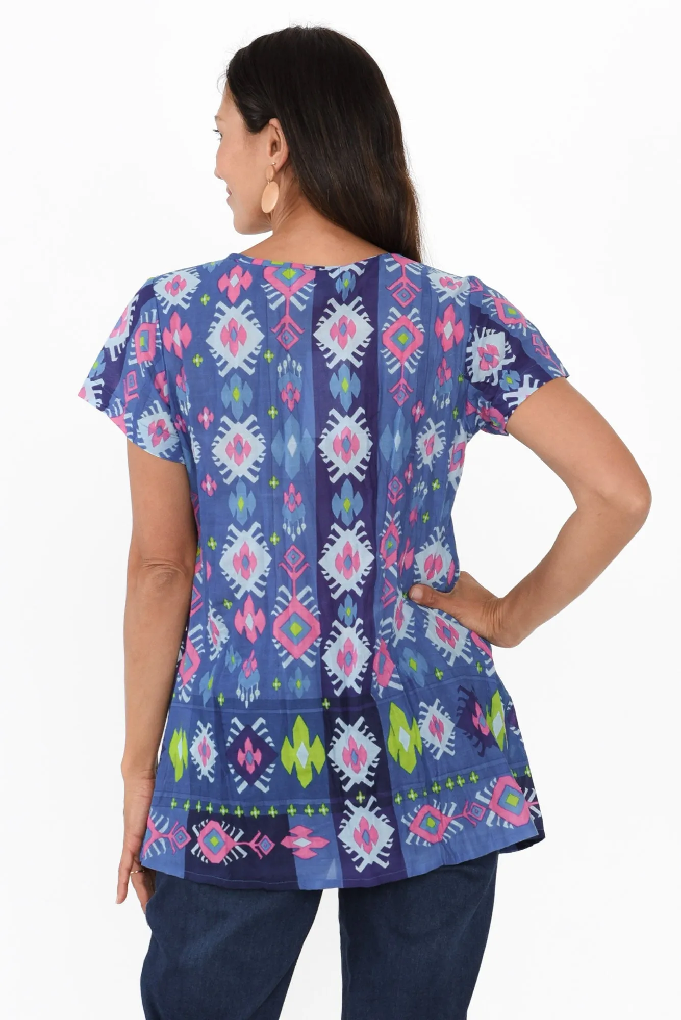Fia Navy Geo Crinkle Cotton Top sold by Blue Bungalow product image thumbnail 4