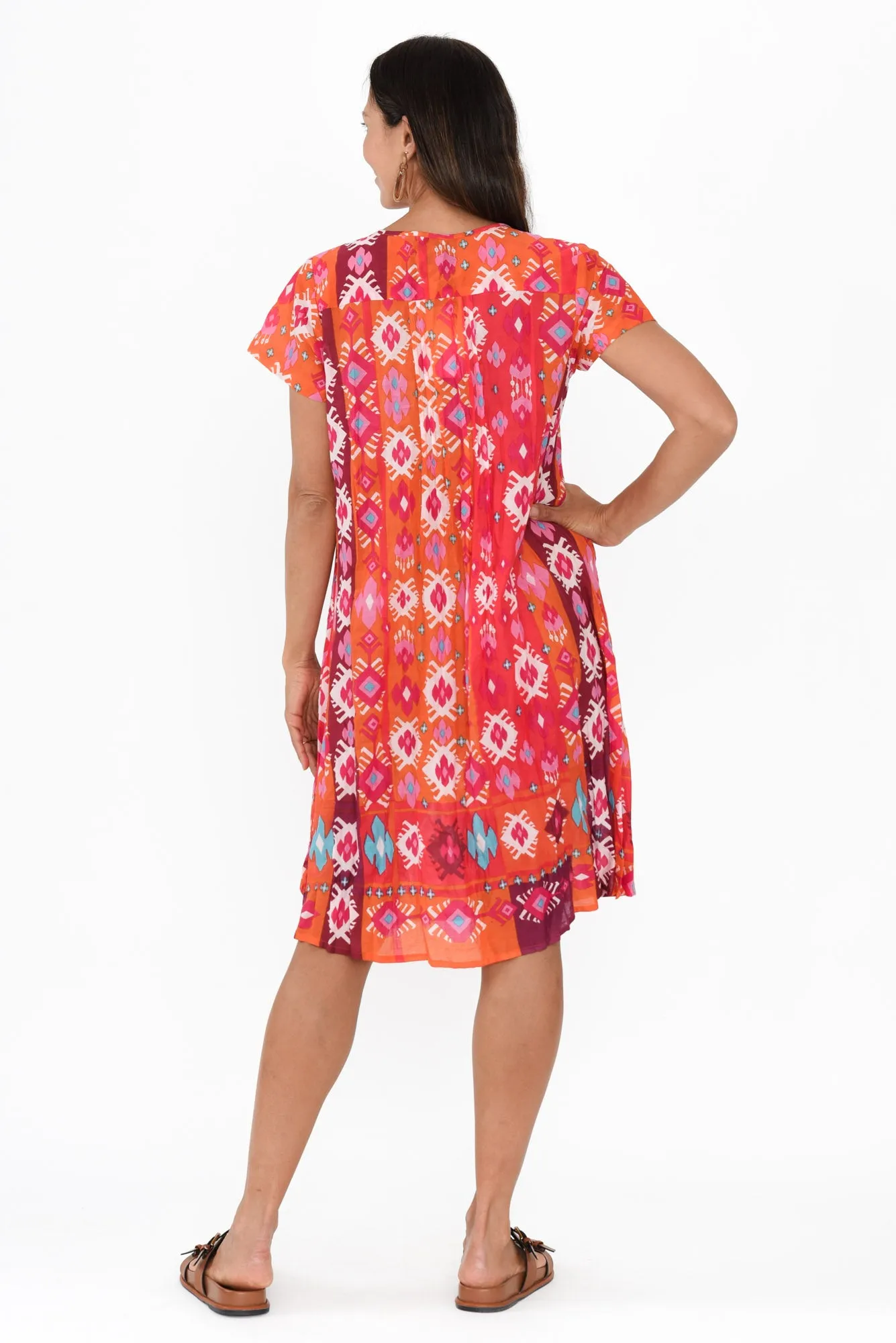 Sabina Red Geo Crinkle Cotton Dress sold by Blue Bungalow product image thumbnail 4