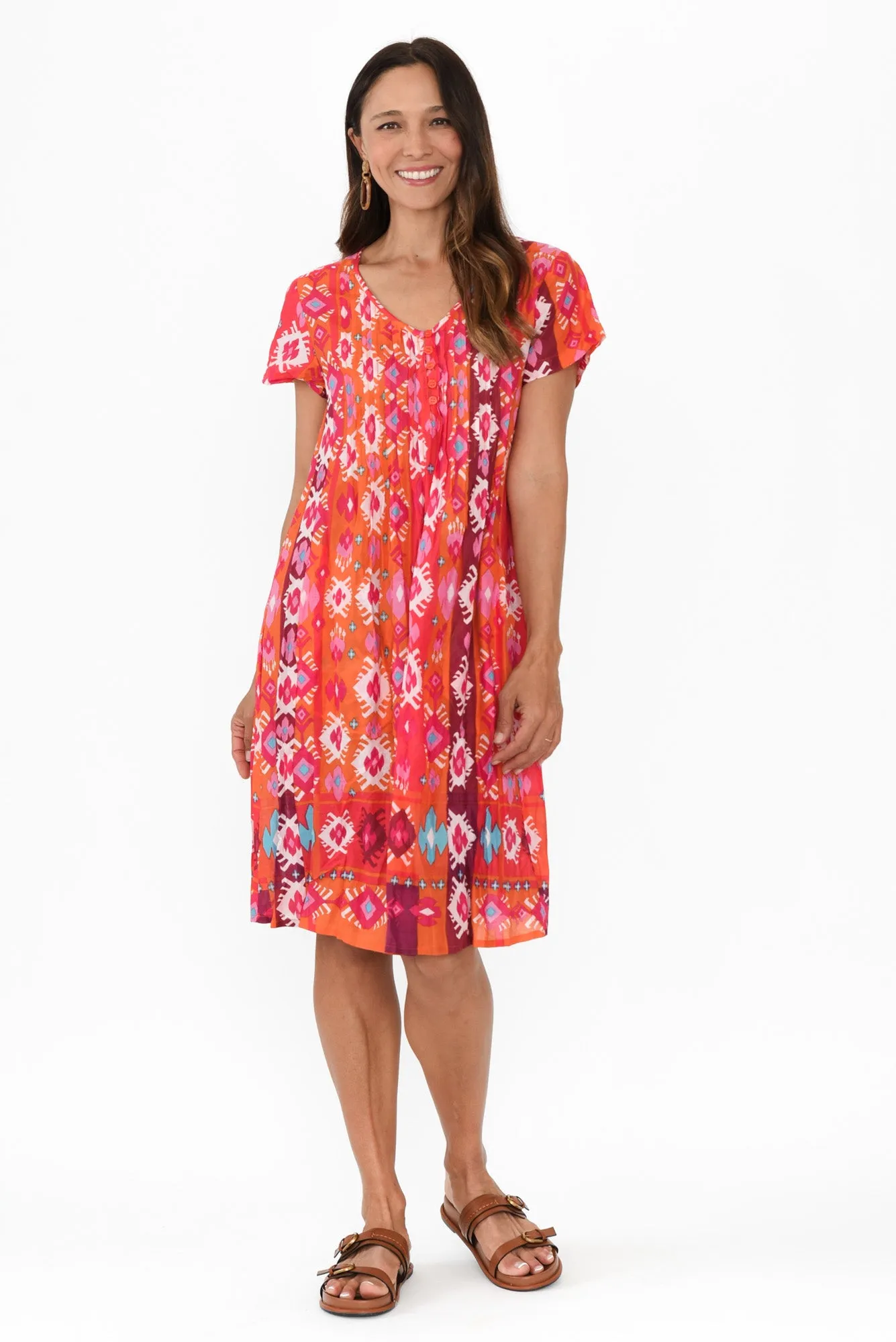 Sabina Red Geo Crinkle Cotton Dress sold by Blue Bungalow product image thumbnail 2