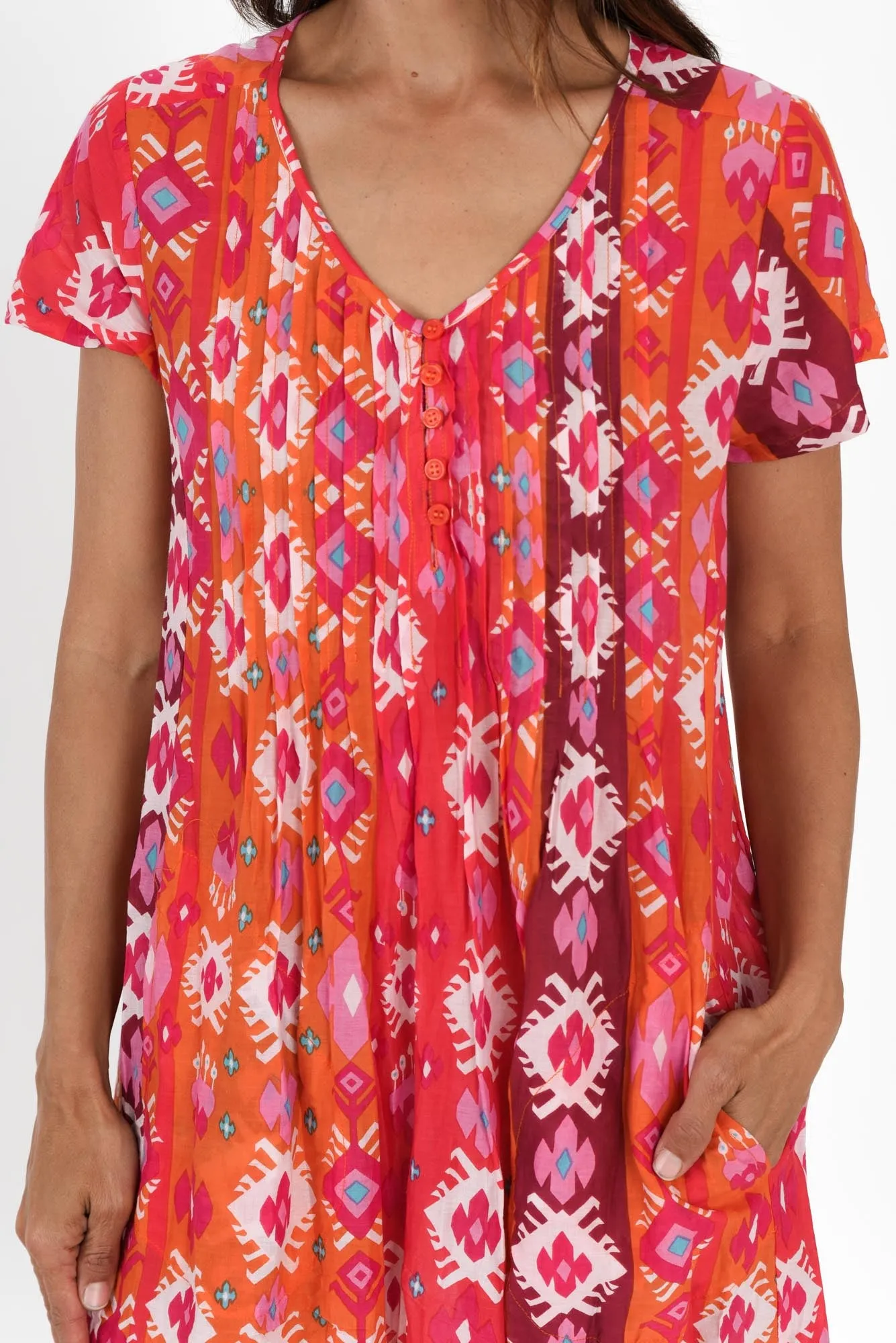 Sabina Red Geo Crinkle Cotton Dress sold by Blue Bungalow product image thumbnail 5