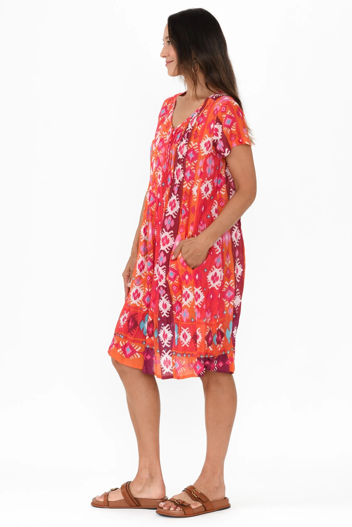 Sabina Red Geo Crinkle Cotton Dress sold by Blue Bungalow product image thumbnail 3