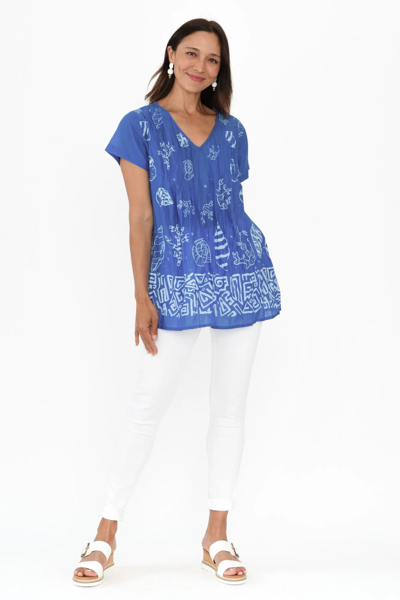 Fia Cobalt Seashell Crinkle Cotton Top sold by Blue Bungalow product image thumbnail 2