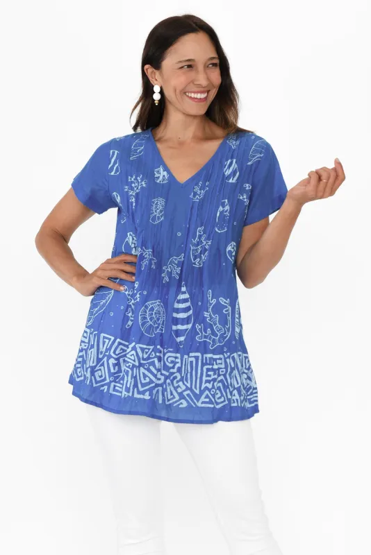 Fia Cobalt Seashell Crinkle Cotton Top sold by Blue Bungalow