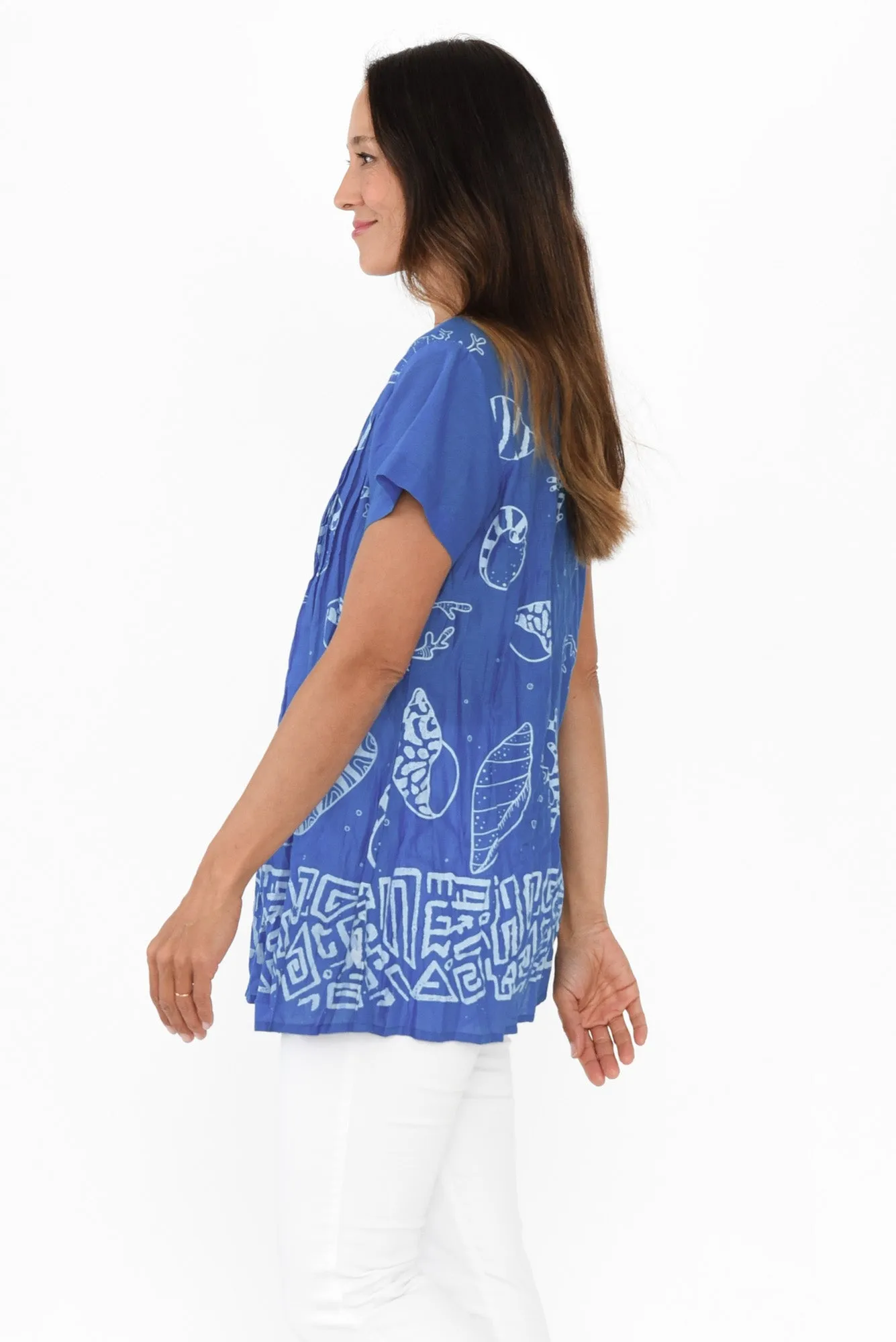 Fia Cobalt Seashell Crinkle Cotton Top sold by Blue Bungalow product image thumbnail 3