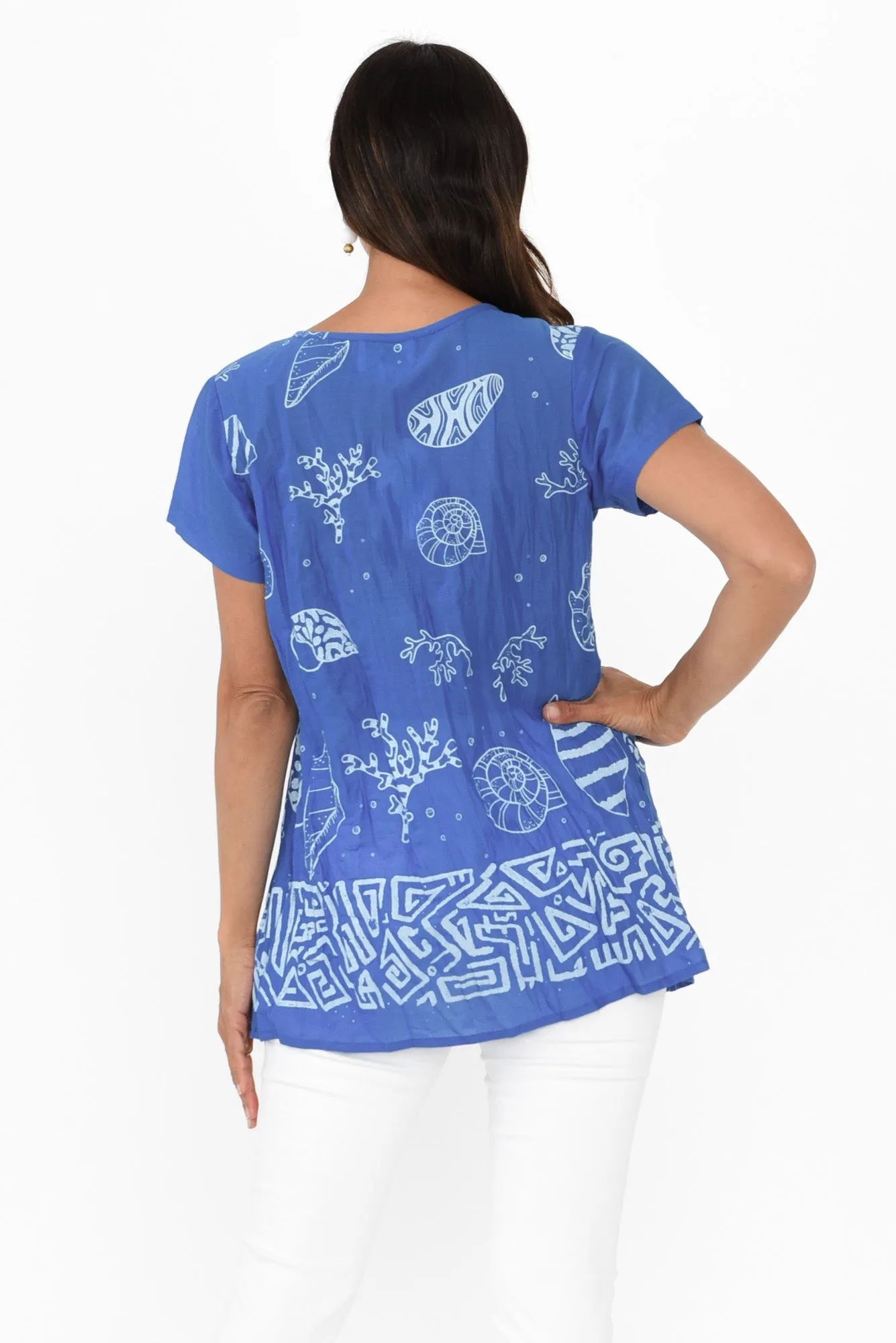 Fia Cobalt Seashell Crinkle Cotton Top sold by Blue Bungalow product image thumbnail 4