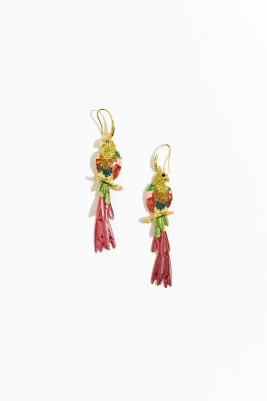 Theron Pink Parrot Crystal Earrings sold by Blue Bungalow