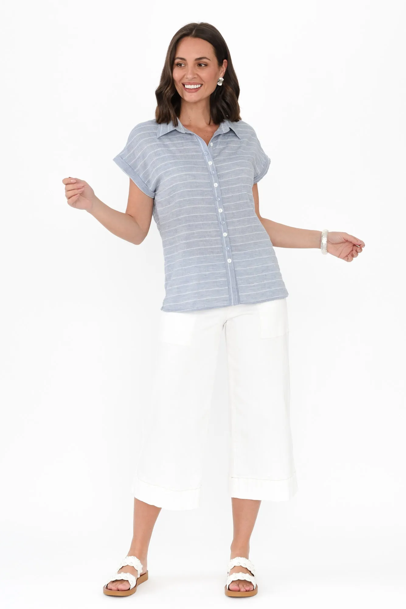 Lori Light Blue Stripe Collared Shirt sold by Blue Bungalow product image thumbnail 2