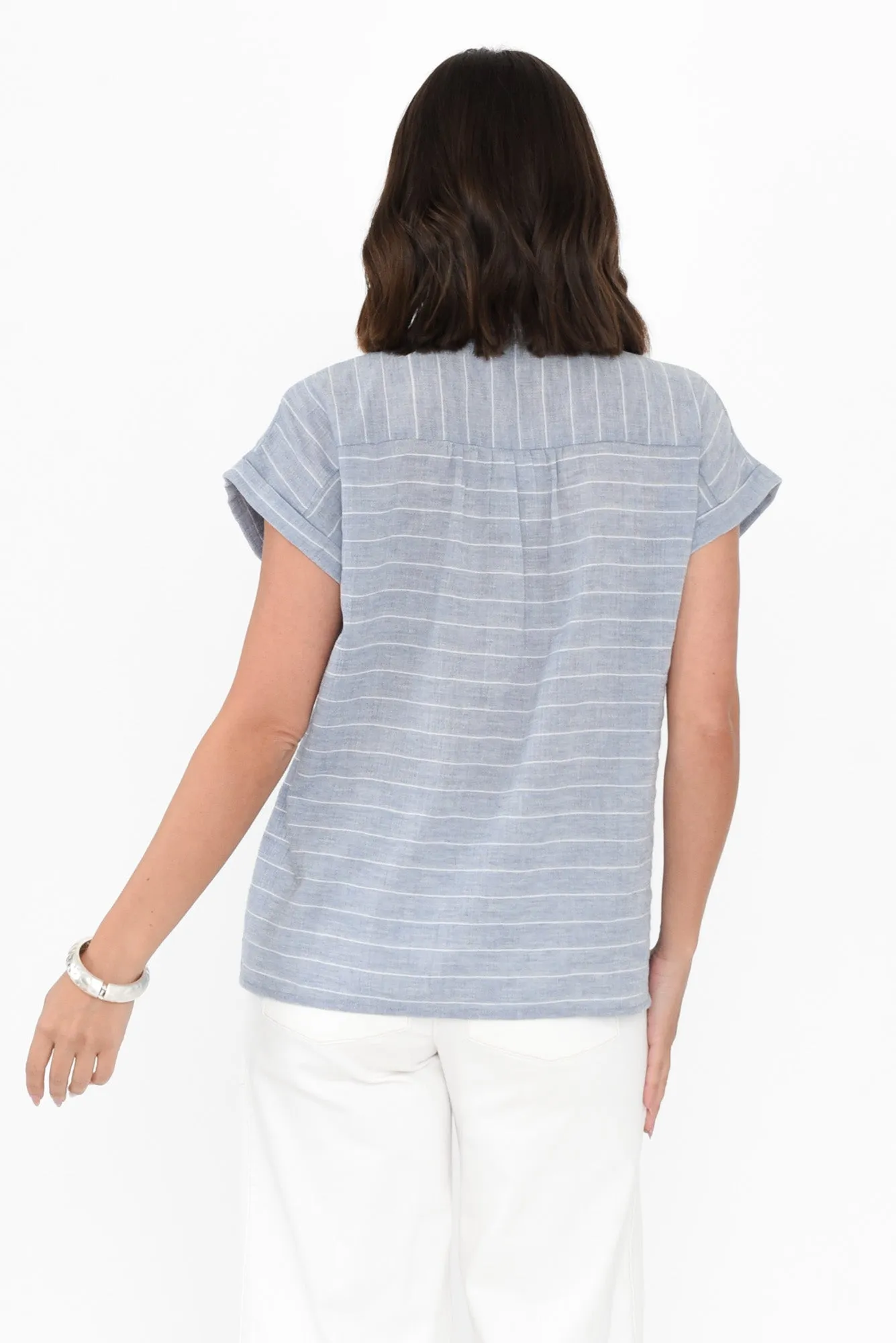 Lori Light Blue Stripe Collared Shirt sold by Blue Bungalow product image thumbnail 4