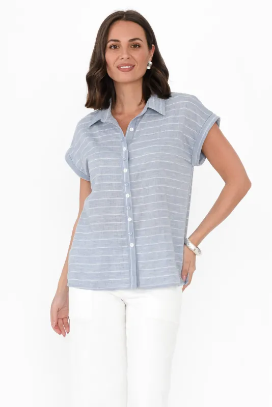 Lori Light Blue Stripe Collared Shirt sold by Blue Bungalow
