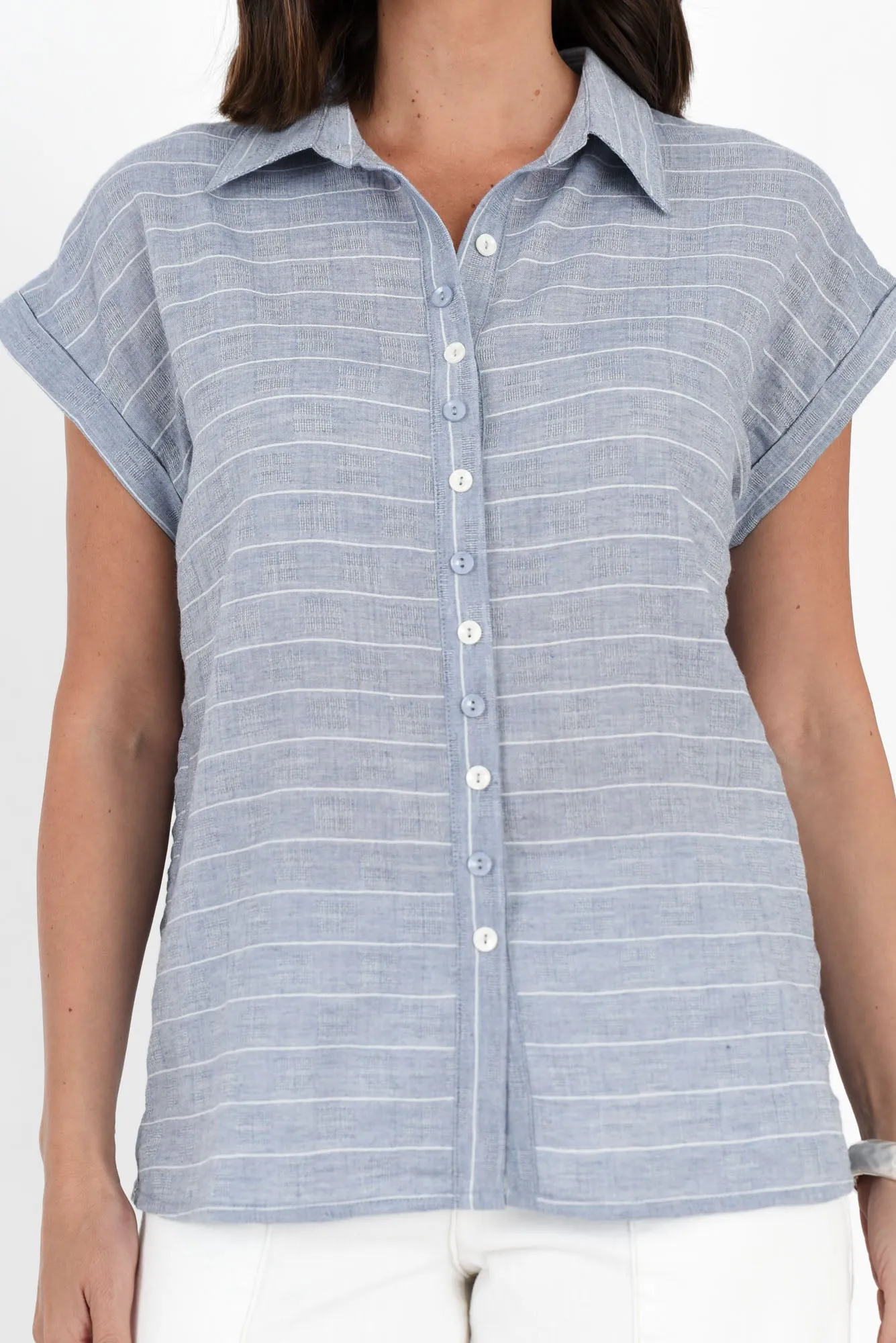 Lori Light Blue Stripe Collared Shirt sold by Blue Bungalow product image thumbnail 5