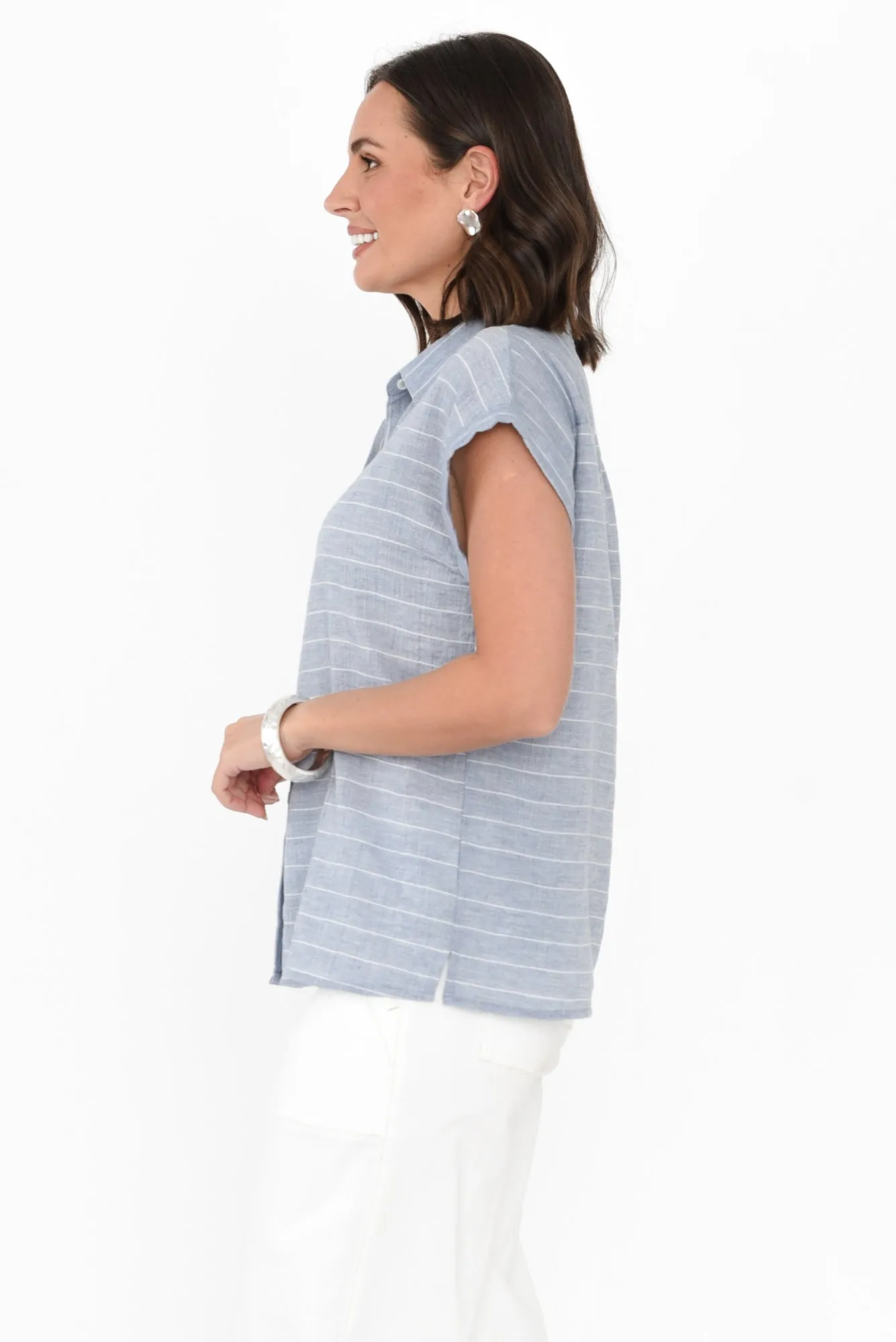 Lori Light Blue Stripe Collared Shirt sold by Blue Bungalow product image thumbnail 3