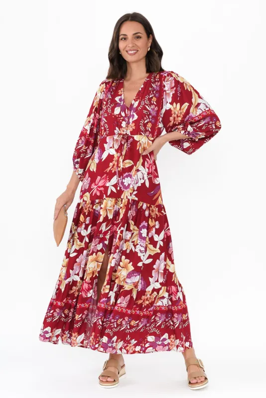 Kaylie Red Floral Tie Dress sold by Blue Bungalow