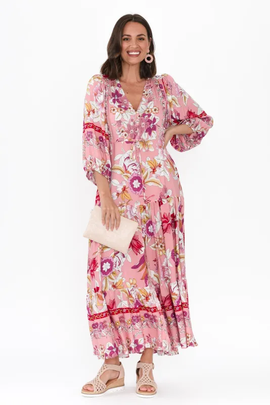 Kaylie Pink Floral Tie Dress sold by Blue Bungalow
