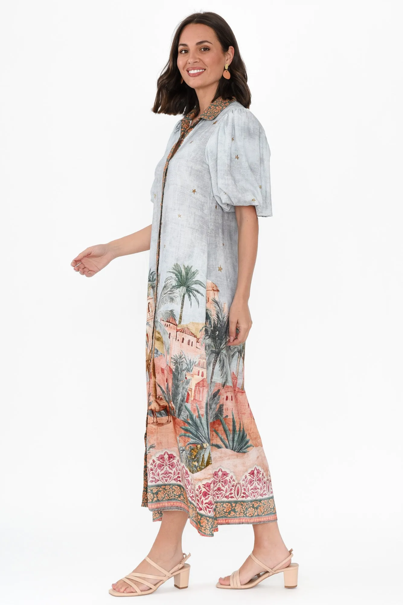 Piper Blue Palm Shirt Dress sold by Blue Bungalow product image thumbnail 3