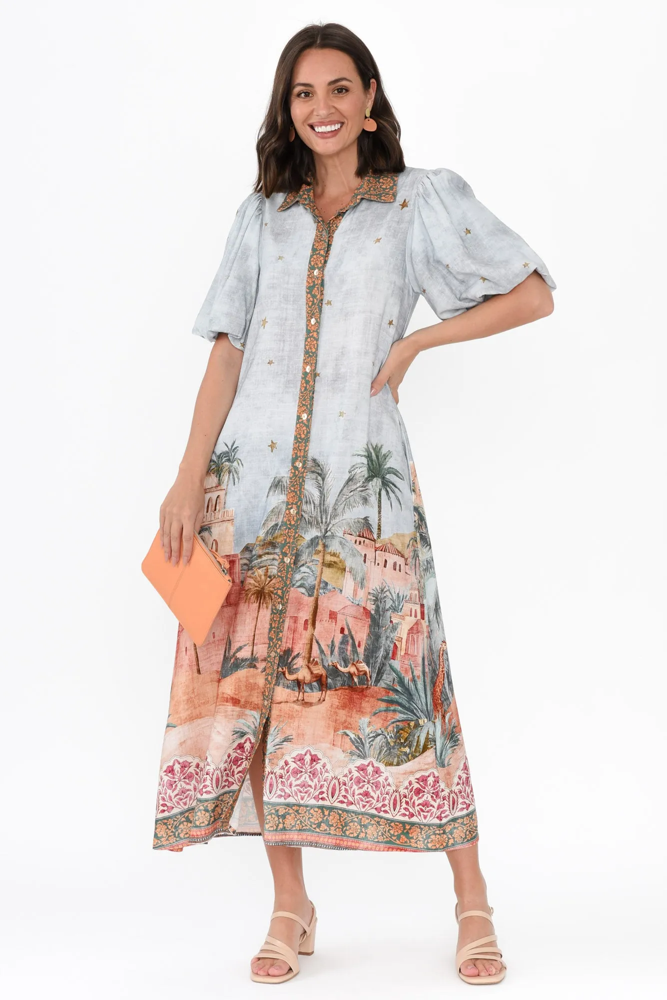Piper Blue Palm Shirt Dress sold by Blue Bungalow product image thumbnail 2