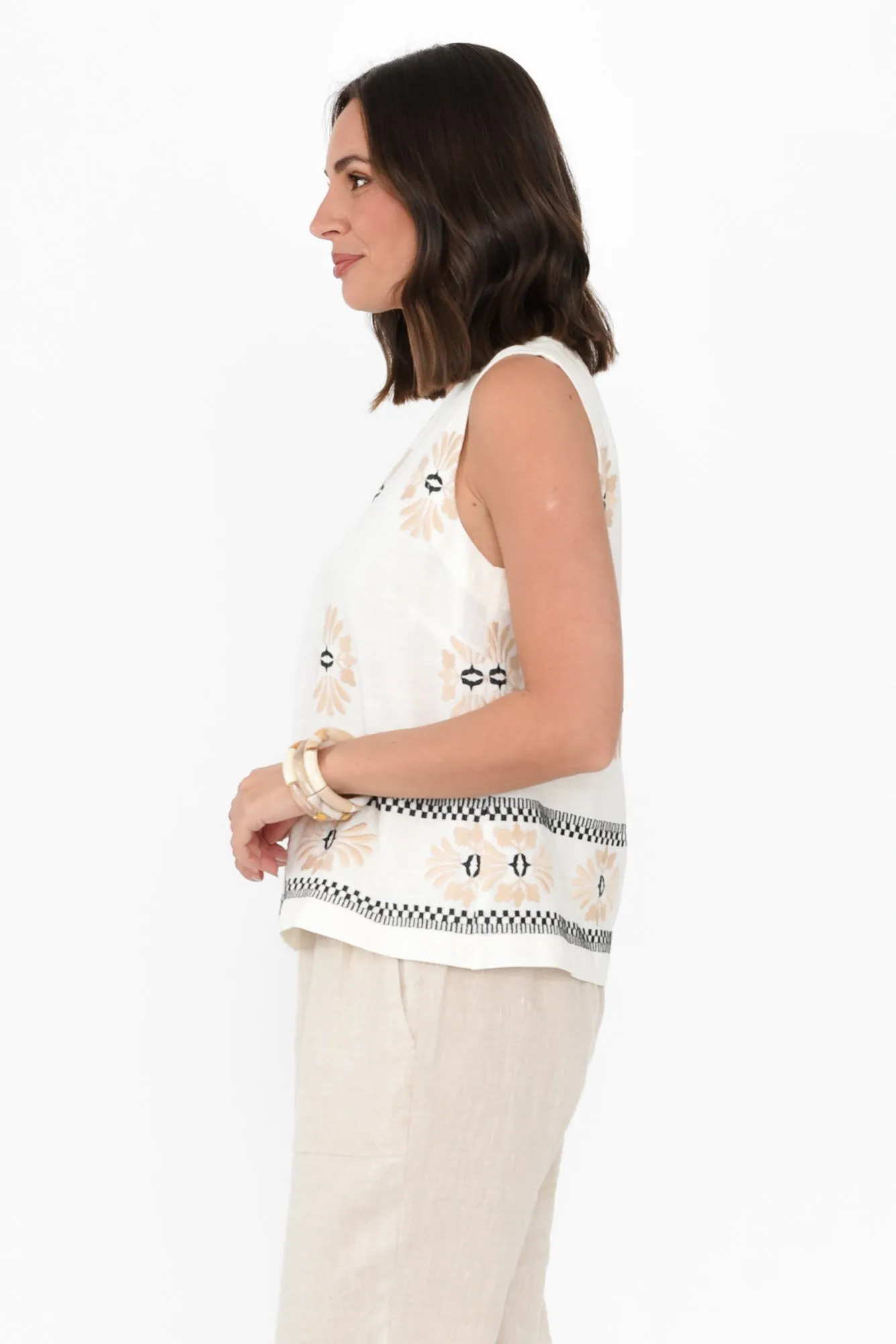 Nerissa Cream Mosaic Embroidered Tank sold by Blue Bungalow product image thumbnail 3