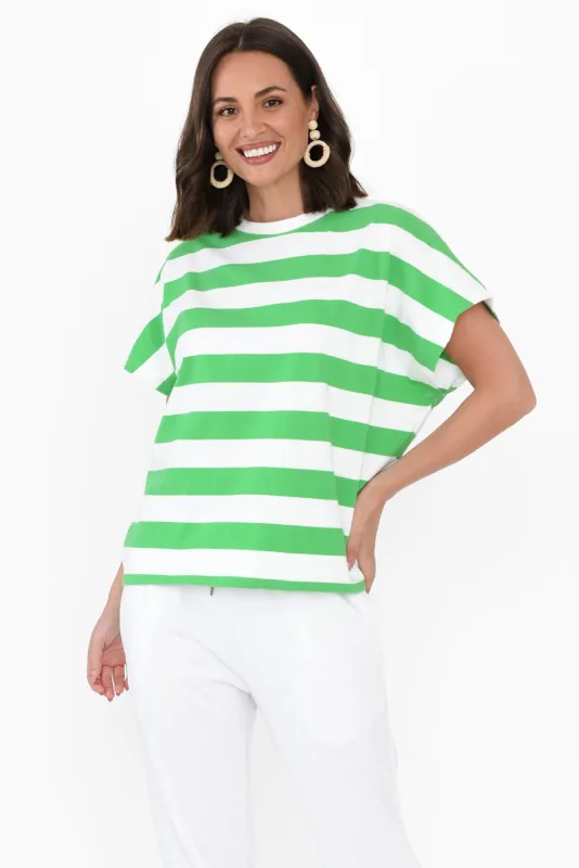 Poet Green Stripe Cotton Tee made by Elm Lifestyle