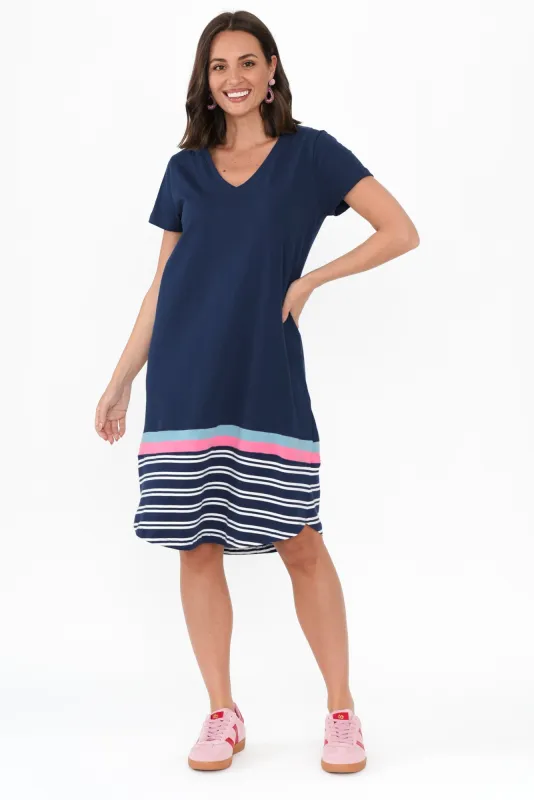 Sylvia Navy Stripe Cotton Tee Dress sold by Blue Bungalow