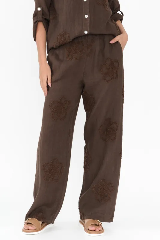 Mei Chocolate Flower Linen Pants sold by Blue Bungalow