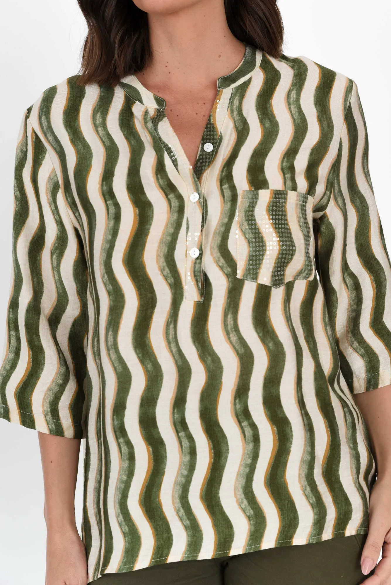 Neiman Khaki Swirl Pocket Blouse sold by Blue Bungalow product image thumbnail 5