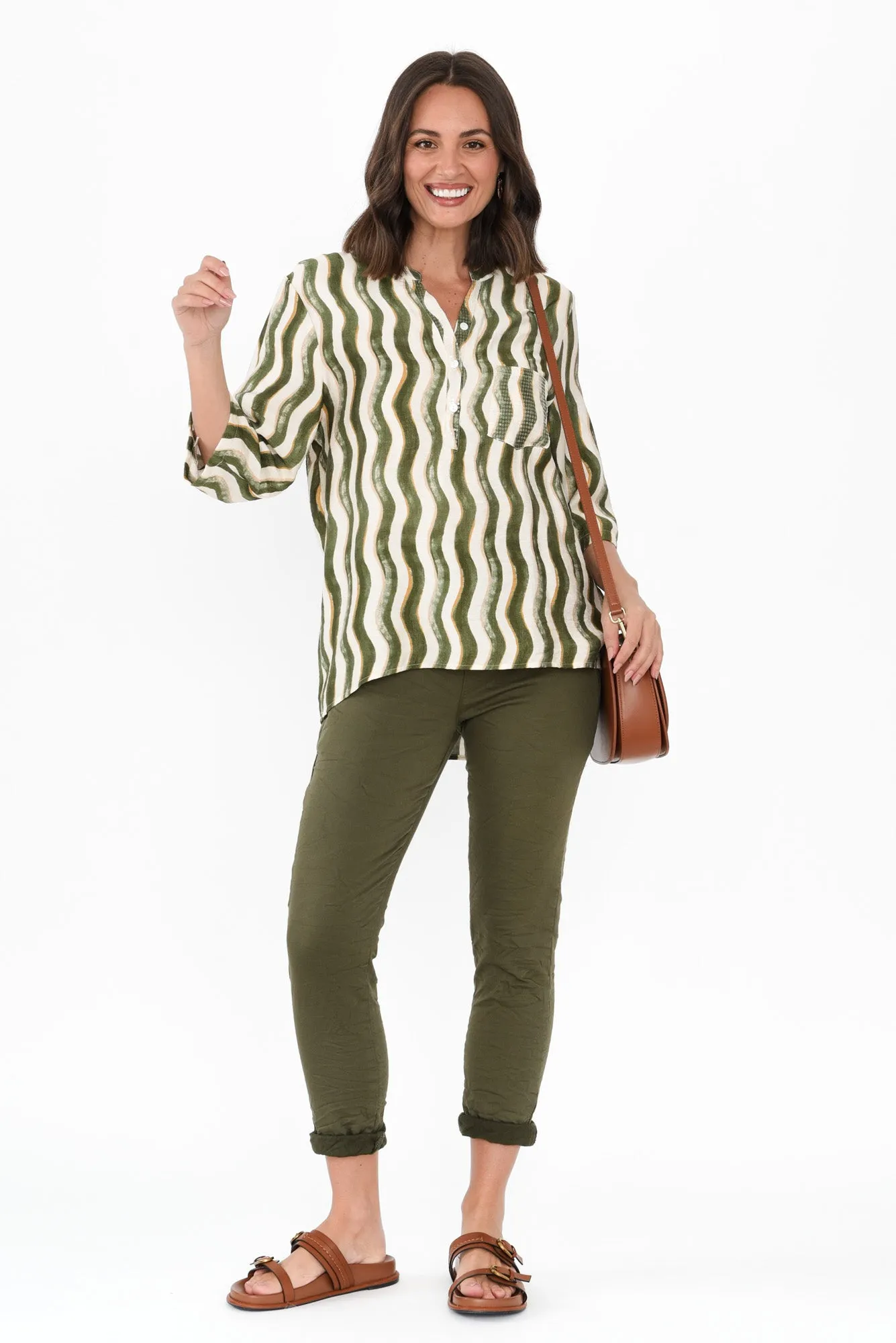 Neiman Khaki Swirl Pocket Blouse sold by Blue Bungalow product image thumbnail 2