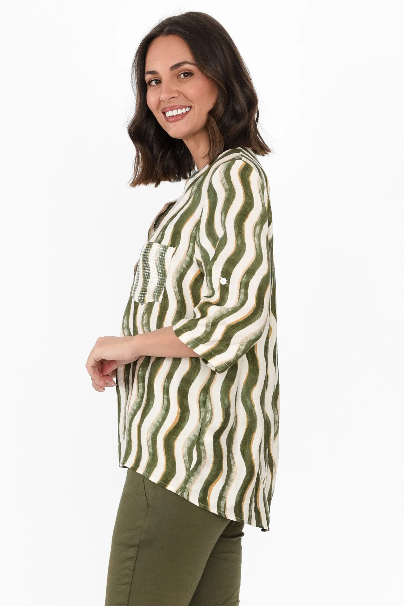 Neiman Khaki Swirl Pocket Blouse sold by Blue Bungalow product image thumbnail 3