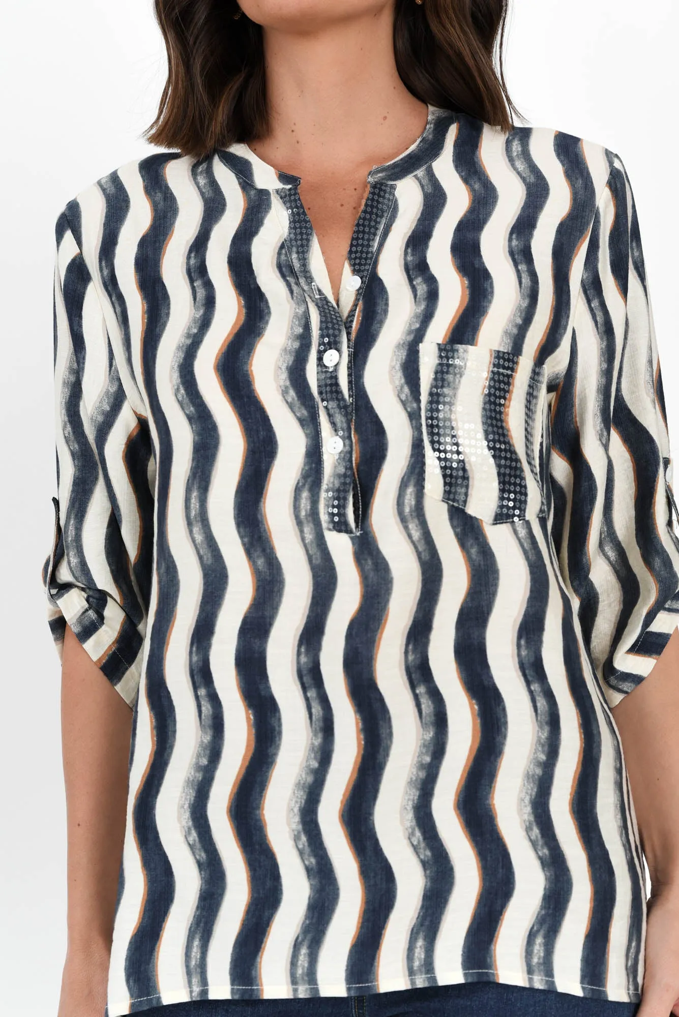 Neiman Navy Swirl Pocket Blouse sold by Blue Bungalow product image thumbnail 5