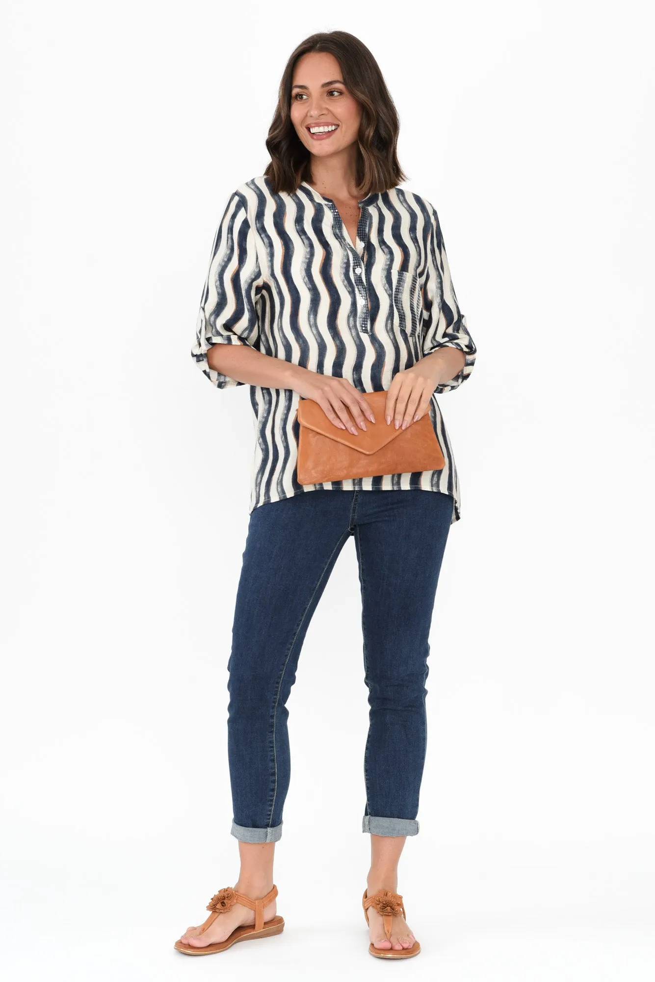 Neiman Navy Swirl Pocket Blouse sold by Blue Bungalow product image thumbnail 2