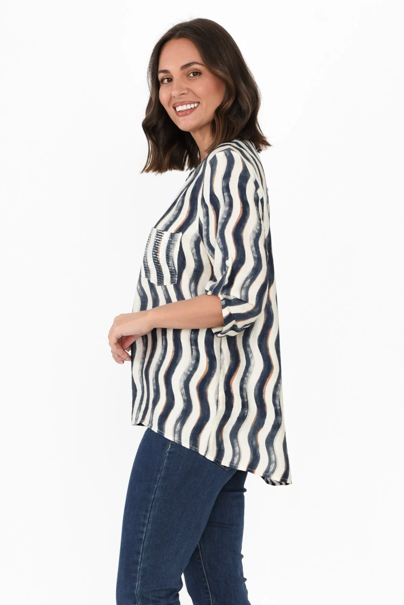 Neiman Navy Swirl Pocket Blouse sold by Blue Bungalow product image thumbnail 3