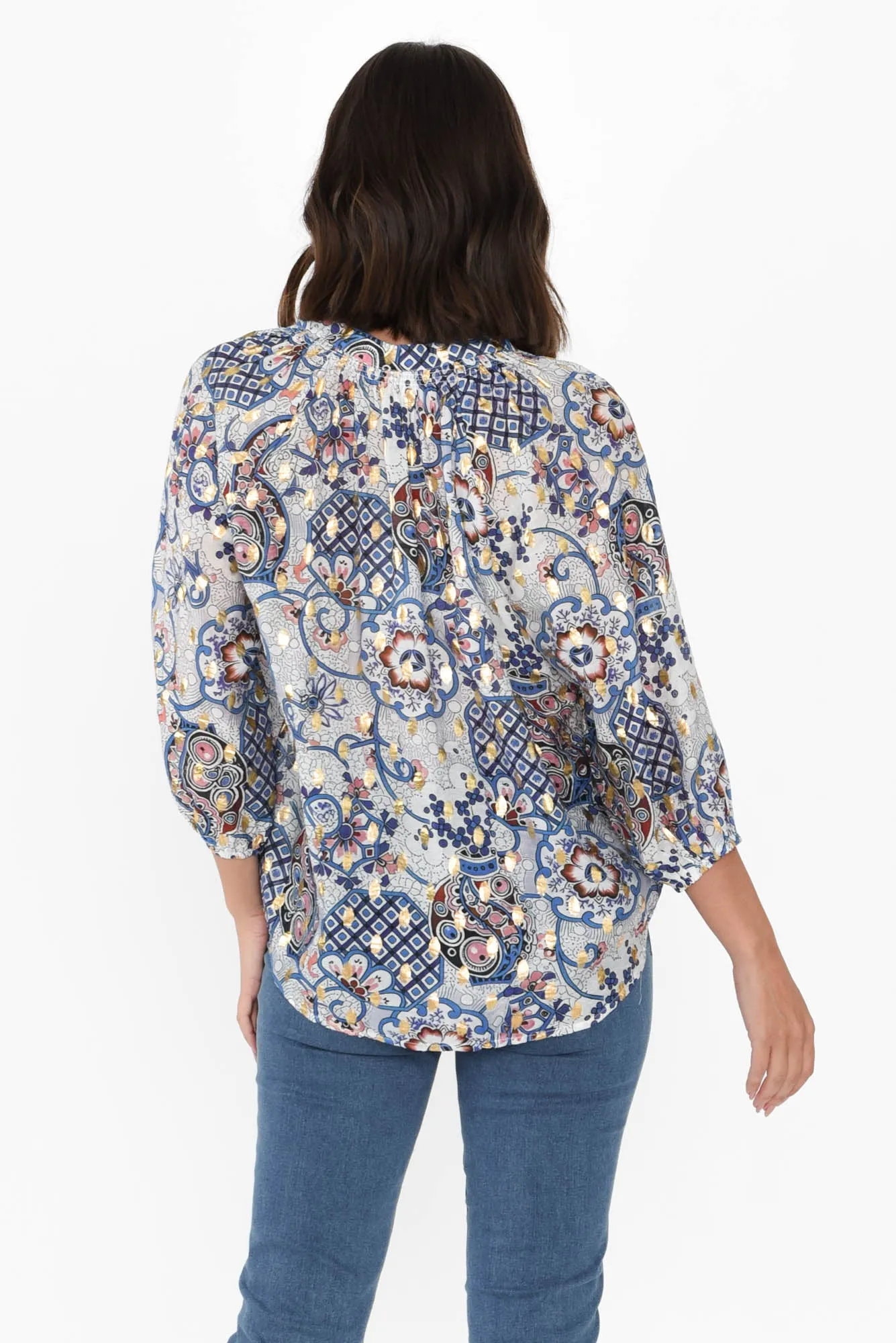 Theo Blue Paisley Cotton Blend Blouse sold by Blue Bungalow product image thumbnail 4