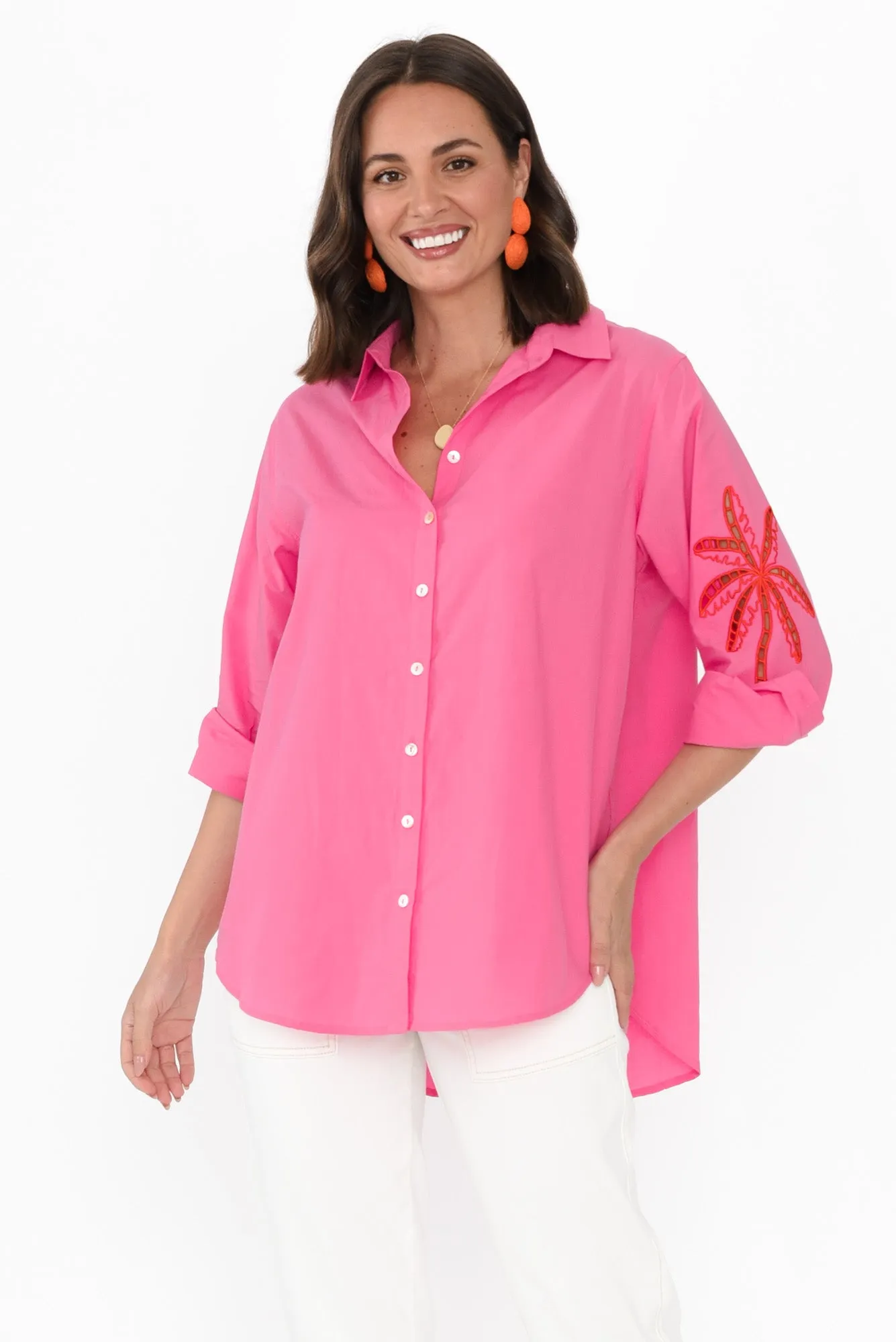 Briella Pink Palm Cotton Shirt sold by Blue Bungalow