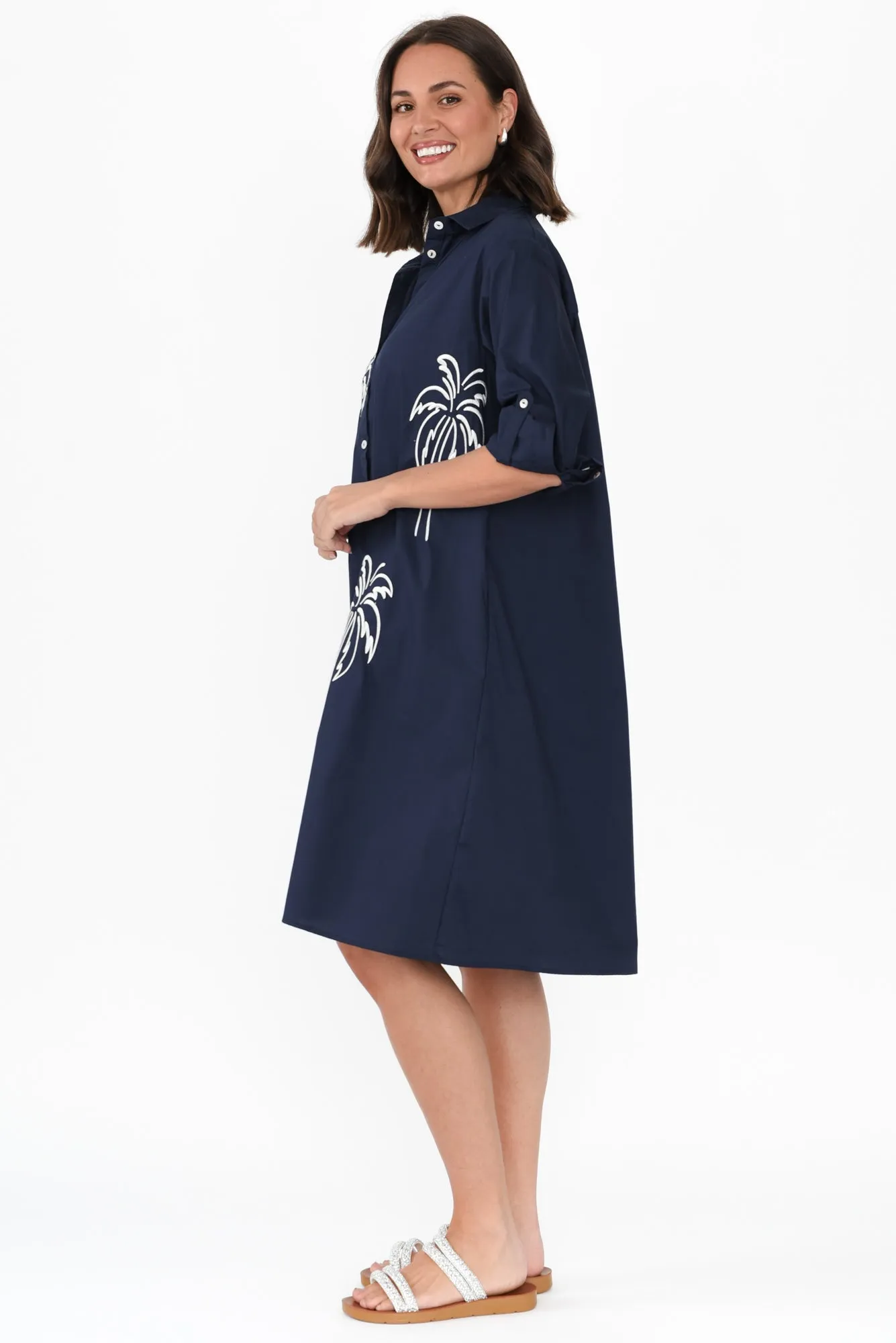 Bridie Navy Palm Cotton Shirt Dress sold by Blue Bungalow product image thumbnail 3