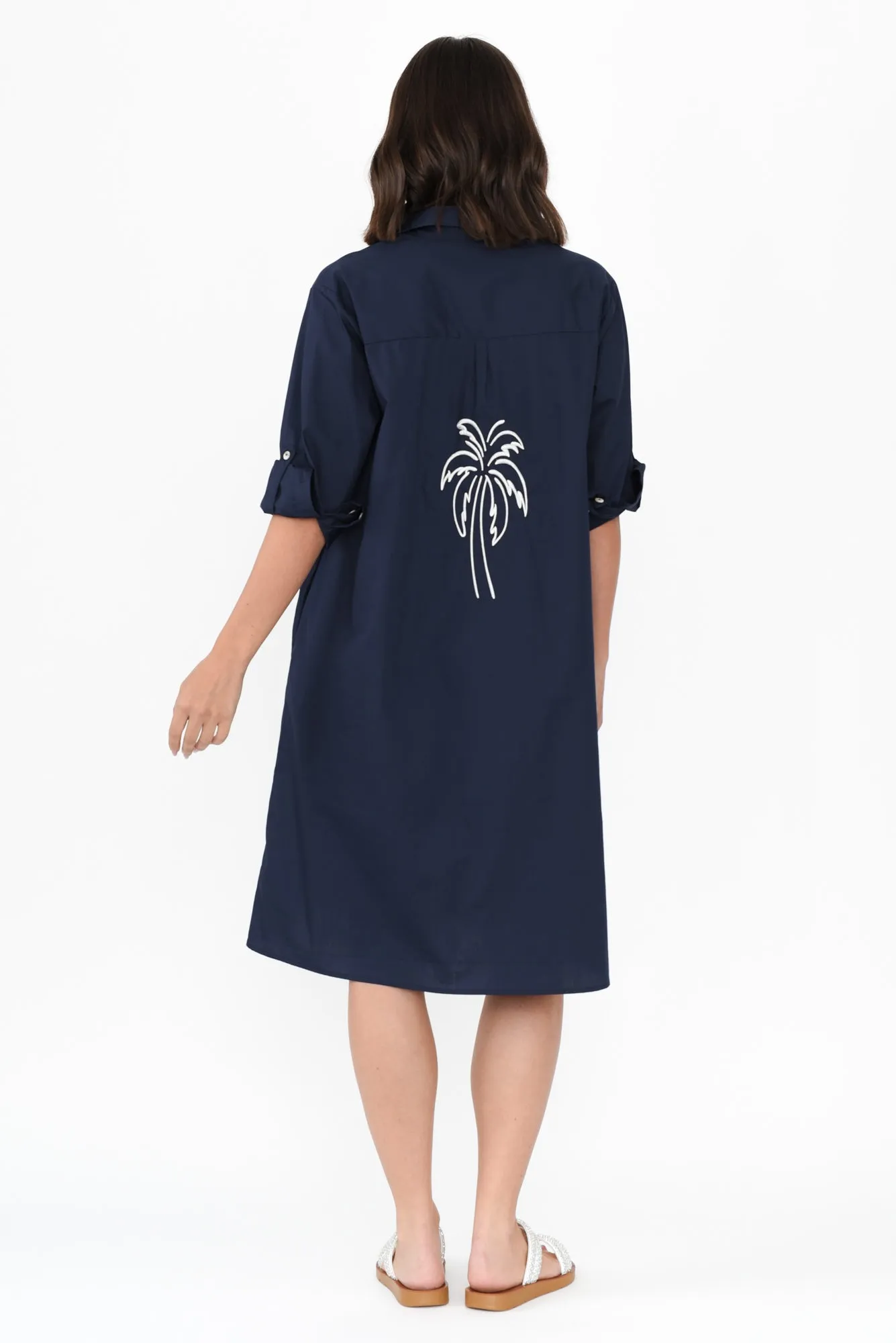 Bridie Navy Palm Cotton Shirt Dress sold by Blue Bungalow product image thumbnail 4