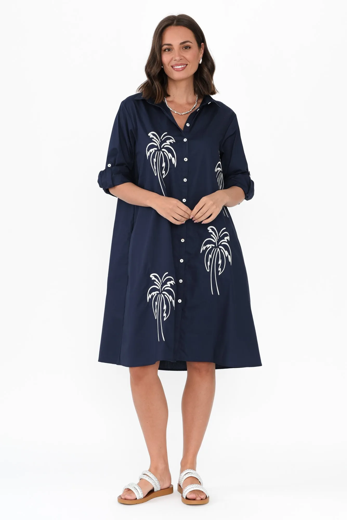 Bridie Navy Palm Cotton Shirt Dress sold by Blue Bungalow product image thumbnail 2