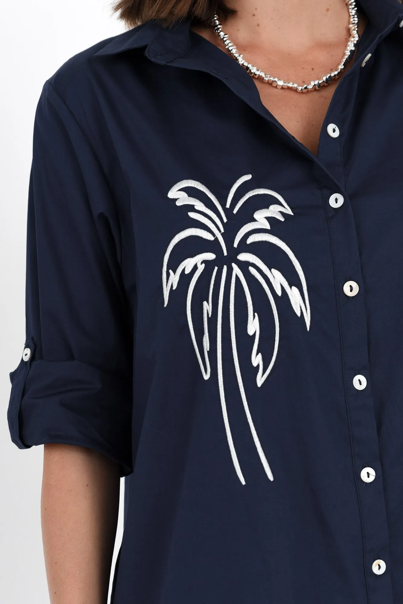 Bridie Navy Palm Cotton Shirt Dress sold by Blue Bungalow product image thumbnail 5