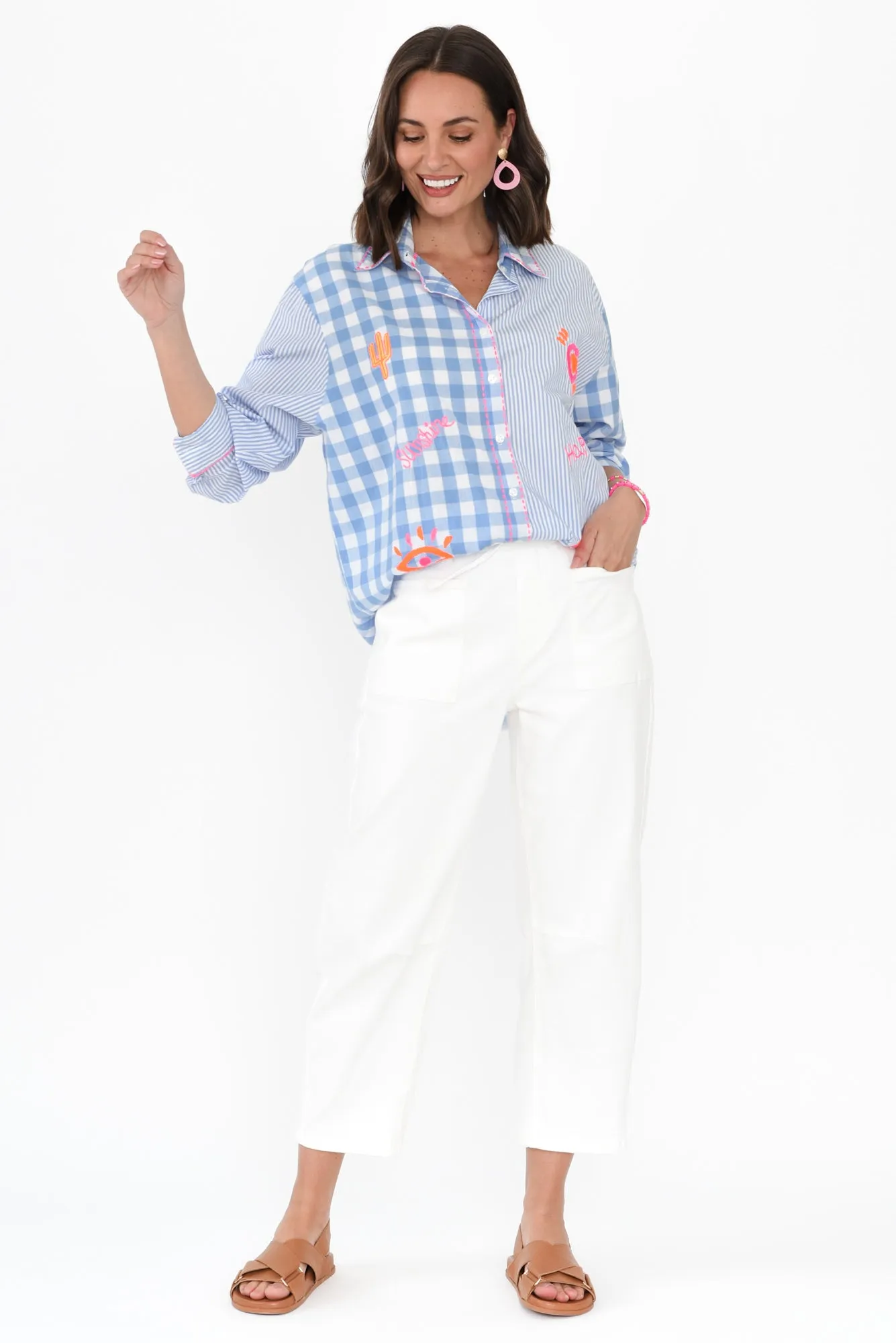 Raelyn Blue Check Cotton Embroidered Shirt sold by Blue Bungalow product image thumbnail 3
