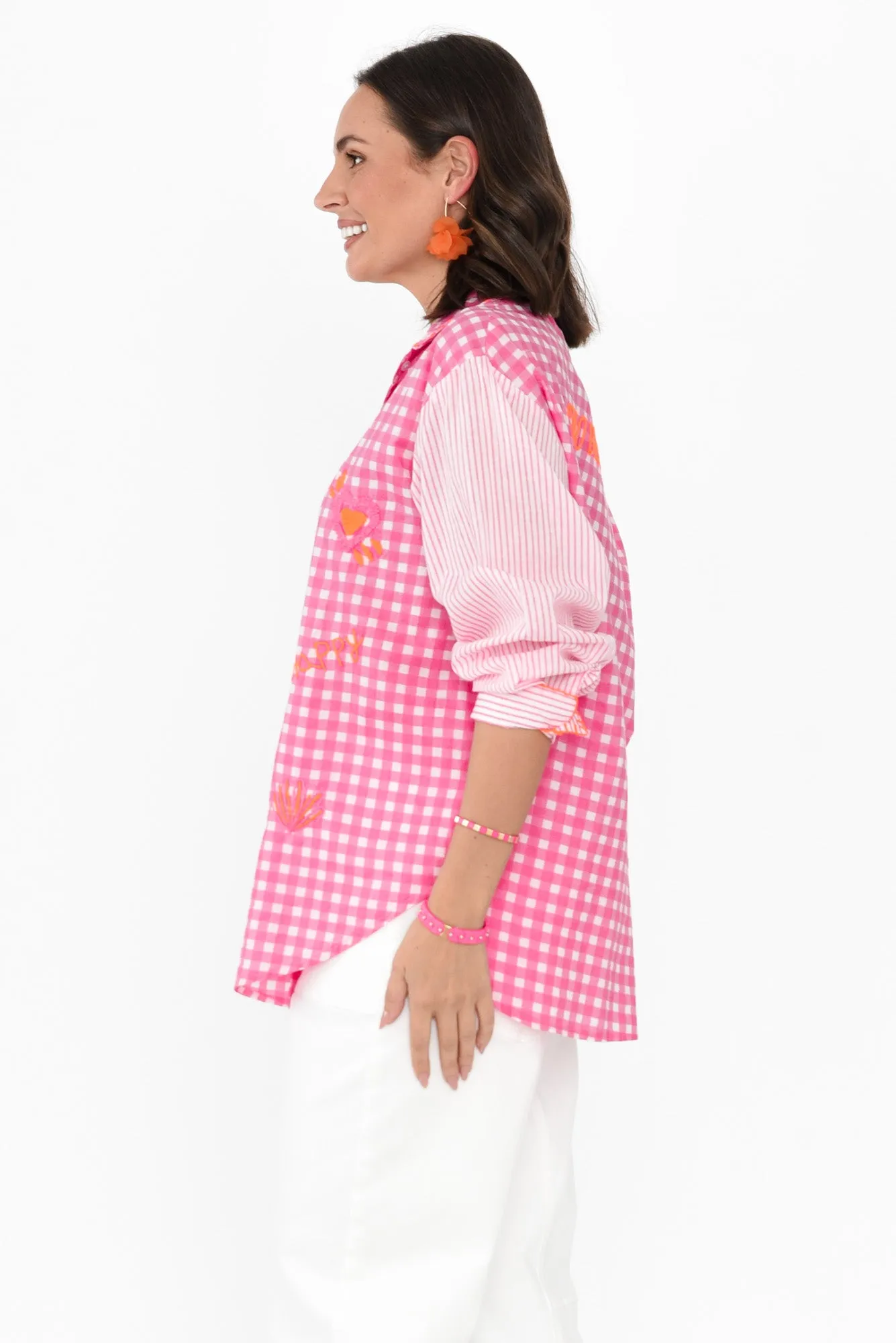 Raelyn Pink Check Cotton Embroidered Shirt sold by Blue Bungalow product image thumbnail 3