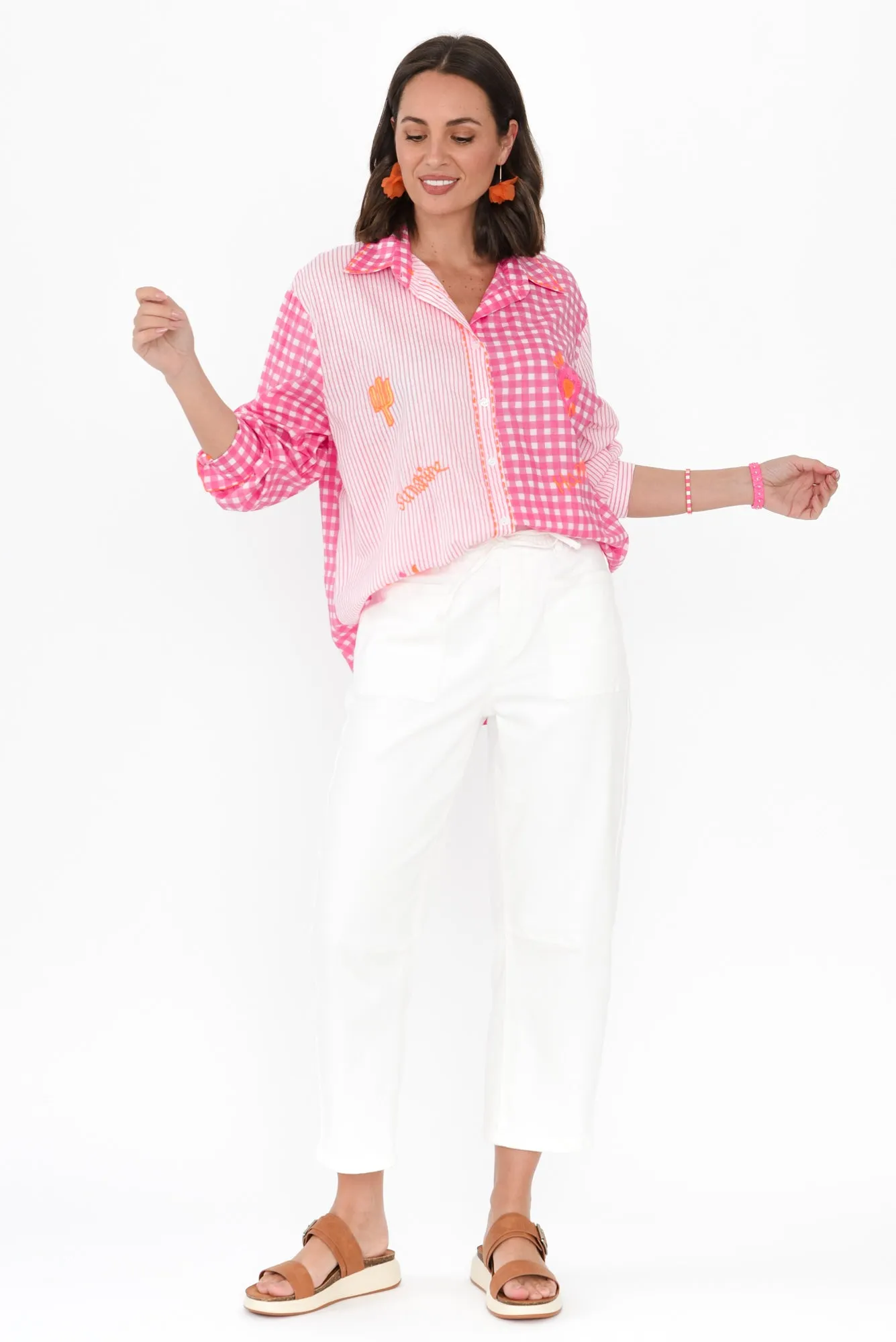 Raelyn Pink Check Cotton Embroidered Shirt sold by Blue Bungalow product image thumbnail 2