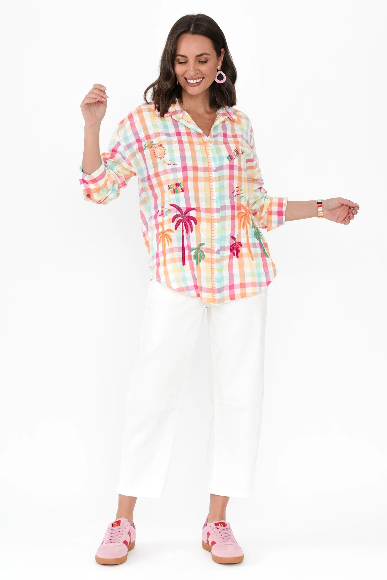 Mauna Orange Check Cotton Embroidered Shirt sold by Blue Bungalow product image thumbnail 2