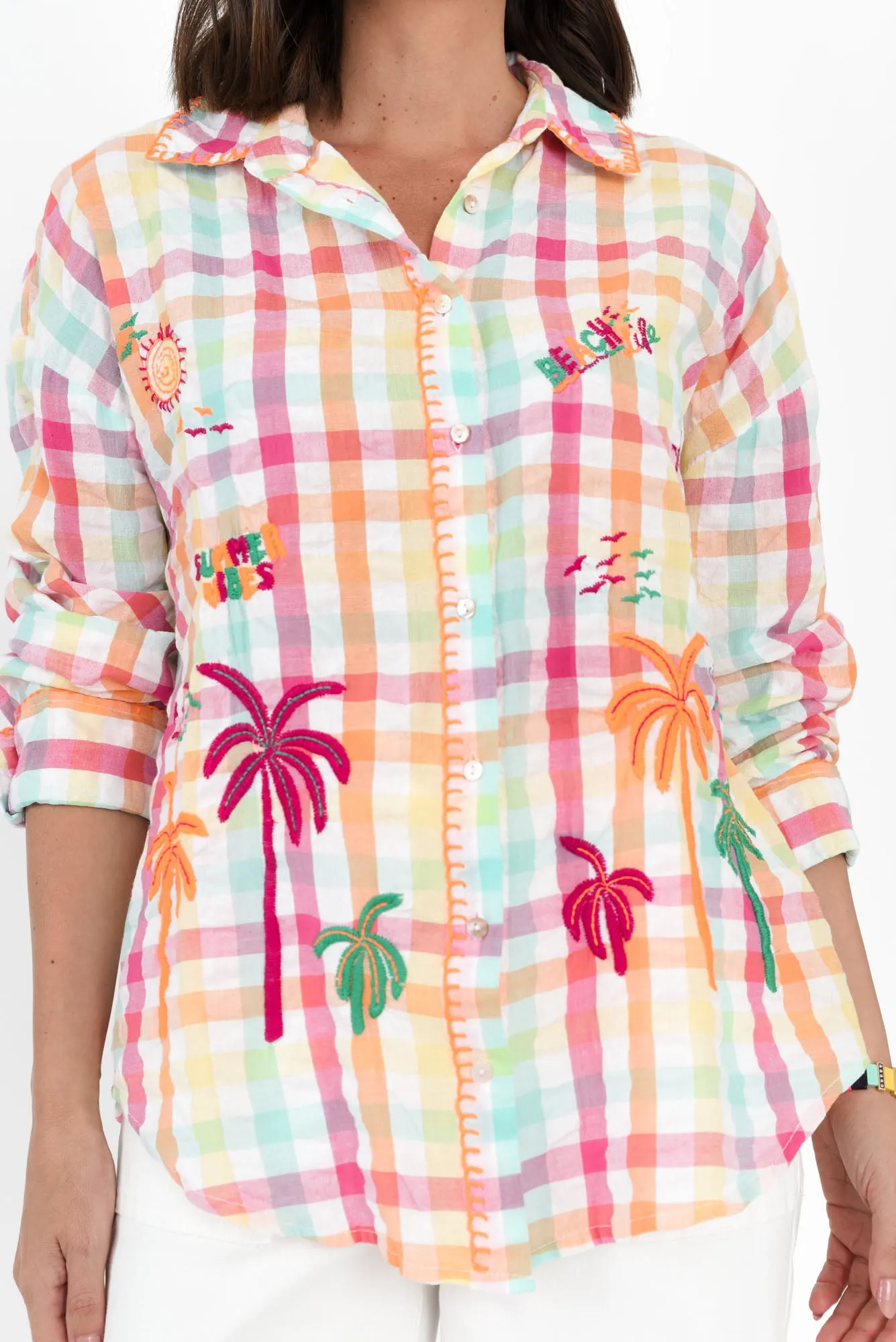 Mauna Orange Check Cotton Embroidered Shirt sold by Blue Bungalow product image thumbnail 5