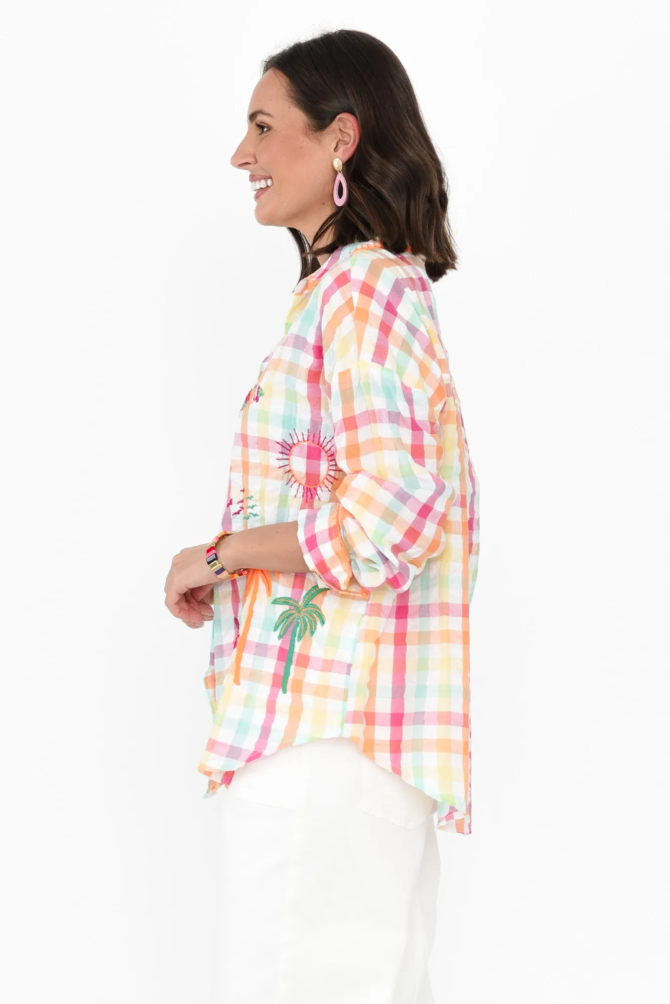 Mauna Orange Check Cotton Embroidered Shirt sold by Blue Bungalow product image thumbnail 3