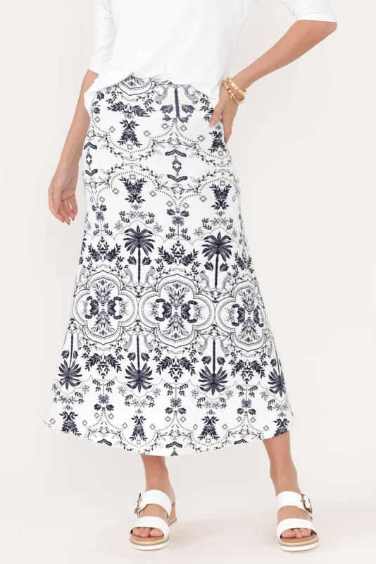 Jackson Blue Palm Bamboo Maxi Skirt sold by Blue Bungalow