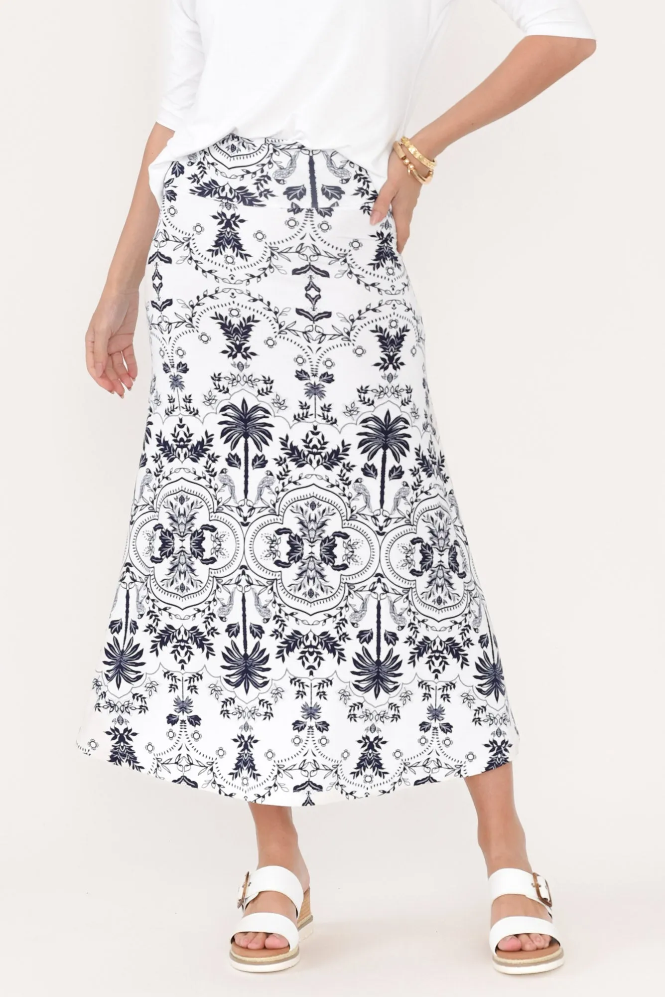 Jackson Blue Palm Bamboo Maxi Skirt sold by Blue Bungalow