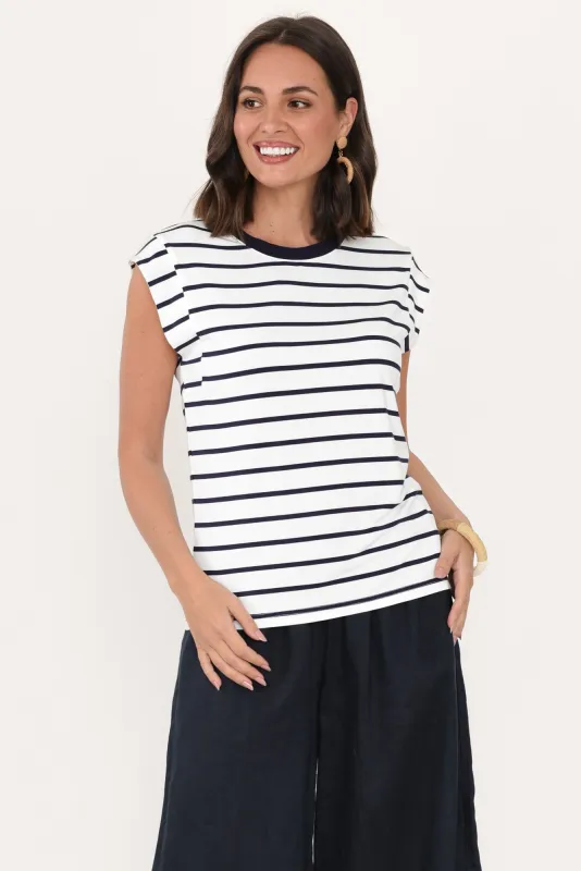 Diana Blue Stripe Bamboo Tee sold by Blue Bungalow