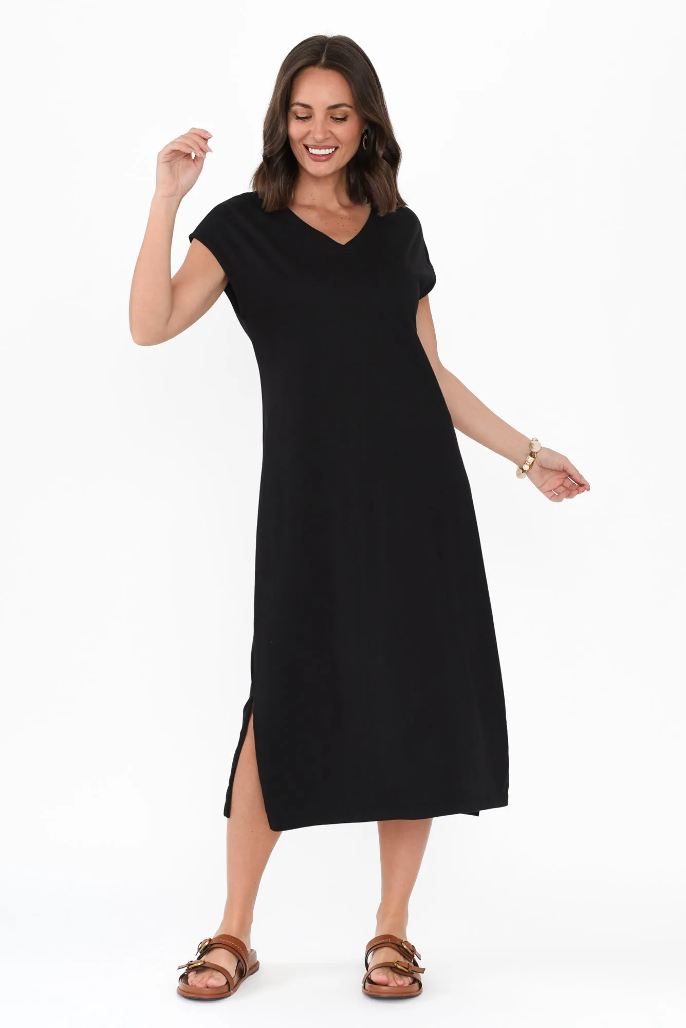 Casey Black Cotton Tie Dress sold by Blue Bungalow