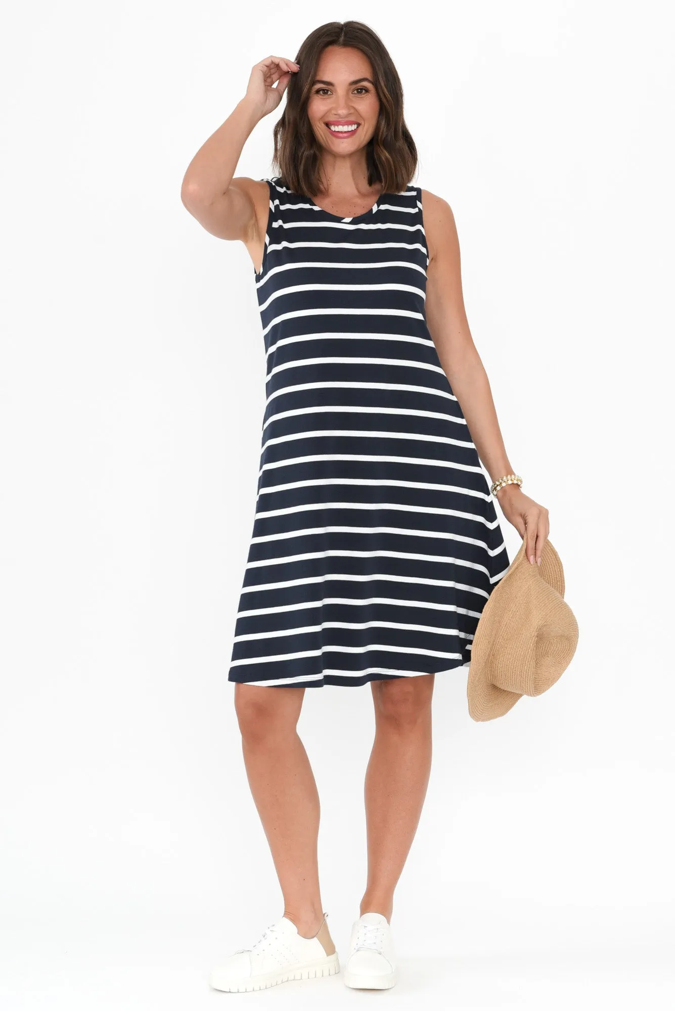 Roxanne Indigo Stripe Swing Dress sold by Blue Bungalow