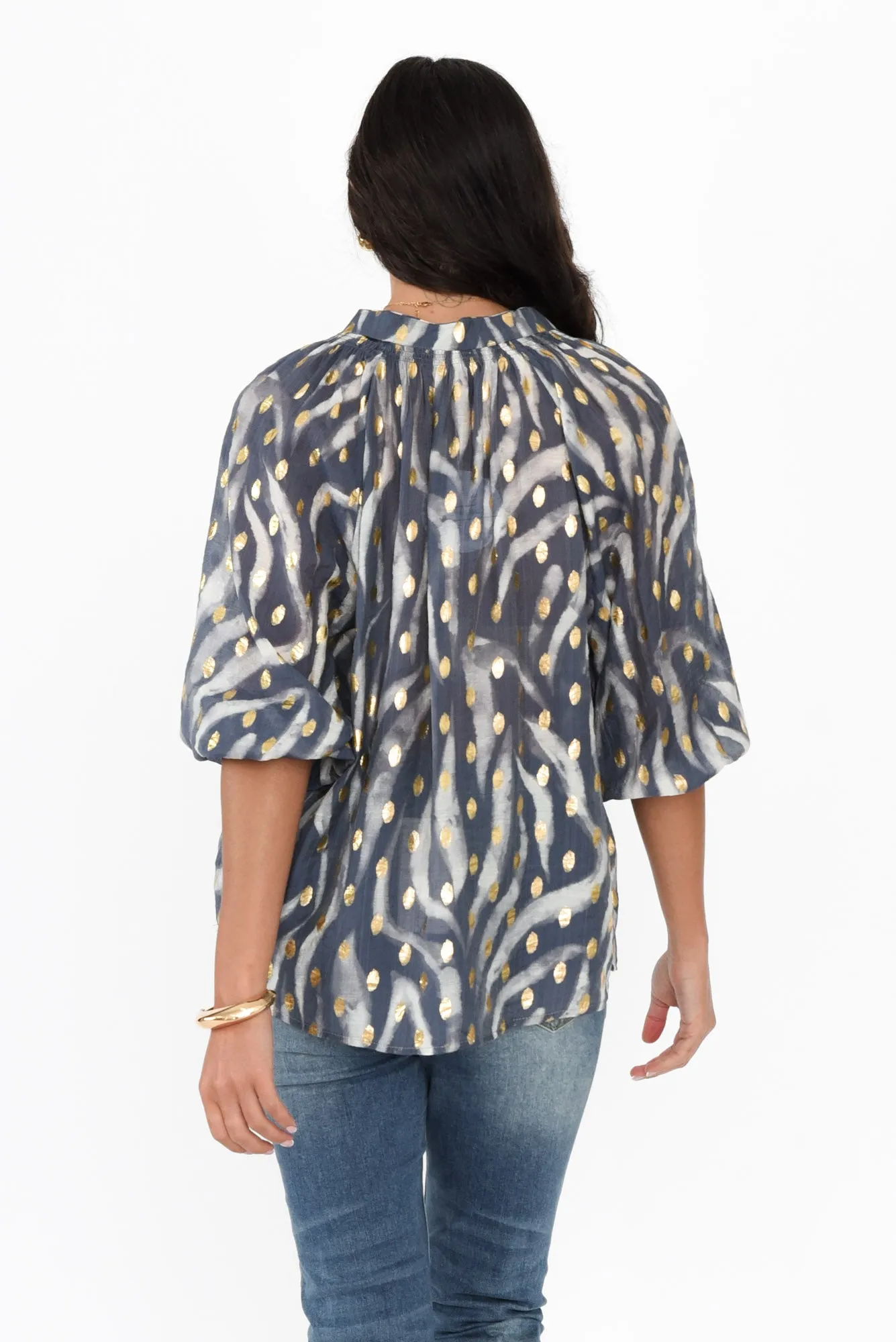 Theo Navy Swirl Cotton Blend Blouse sold by Blue Bungalow product image thumbnail 4