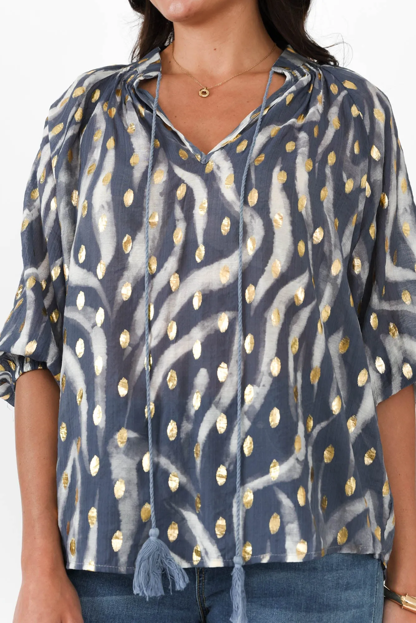 Theo Navy Swirl Cotton Blend Blouse sold by Blue Bungalow product image thumbnail 5