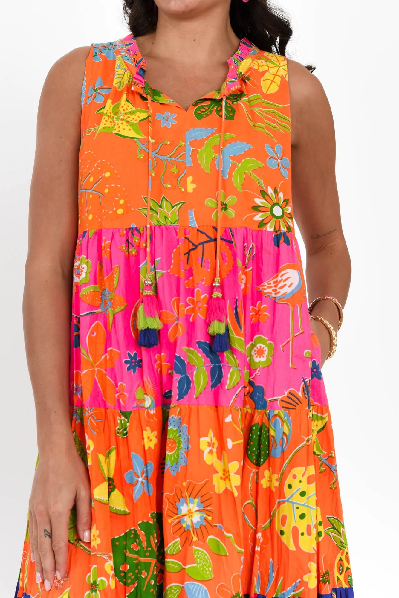 Leighton Orange Floral Cotton Tier Dress sold by Blue Bungalow product image thumbnail 5