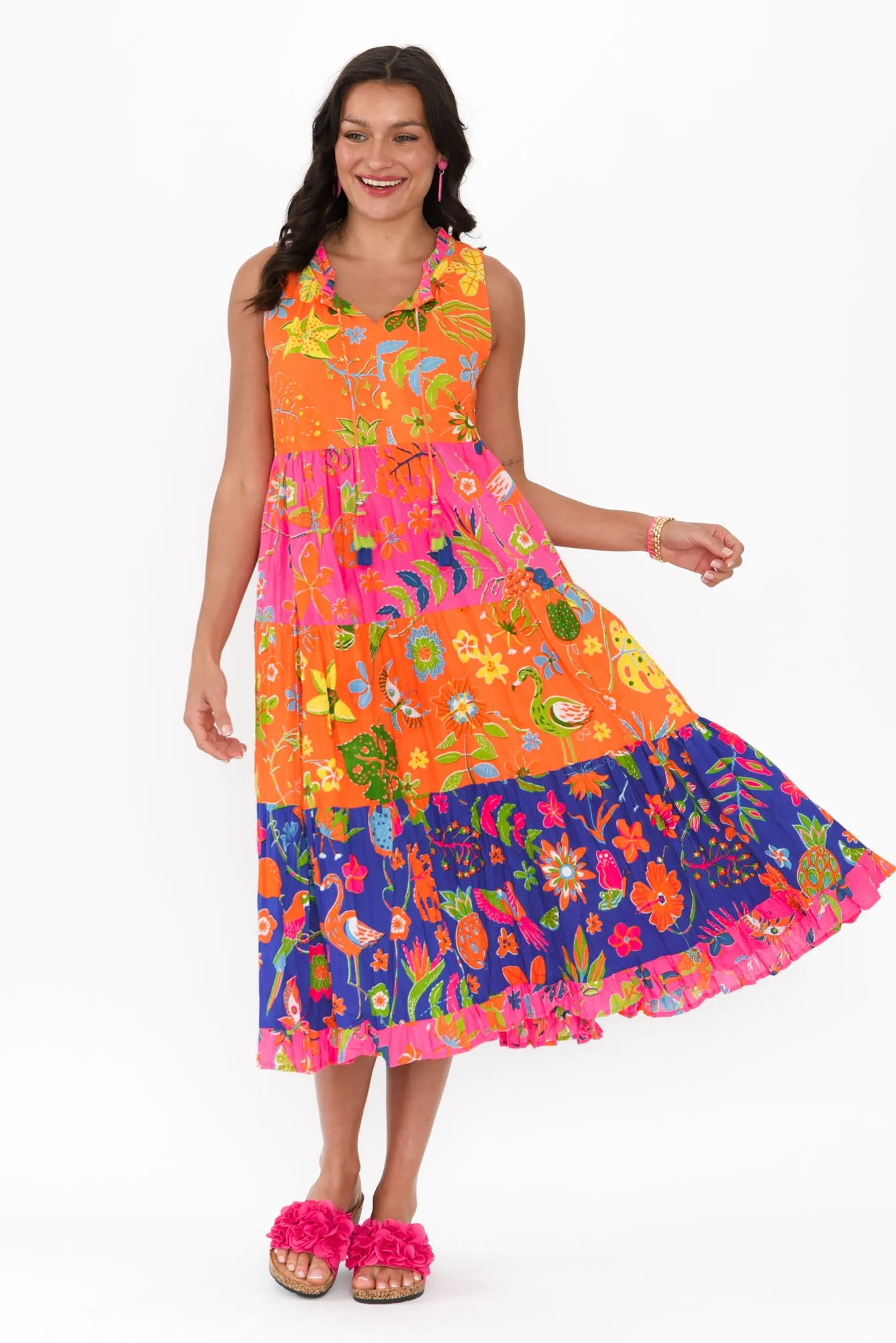 Leighton Orange Floral Cotton Tier Dress sold by Blue Bungalow product image thumbnail 2